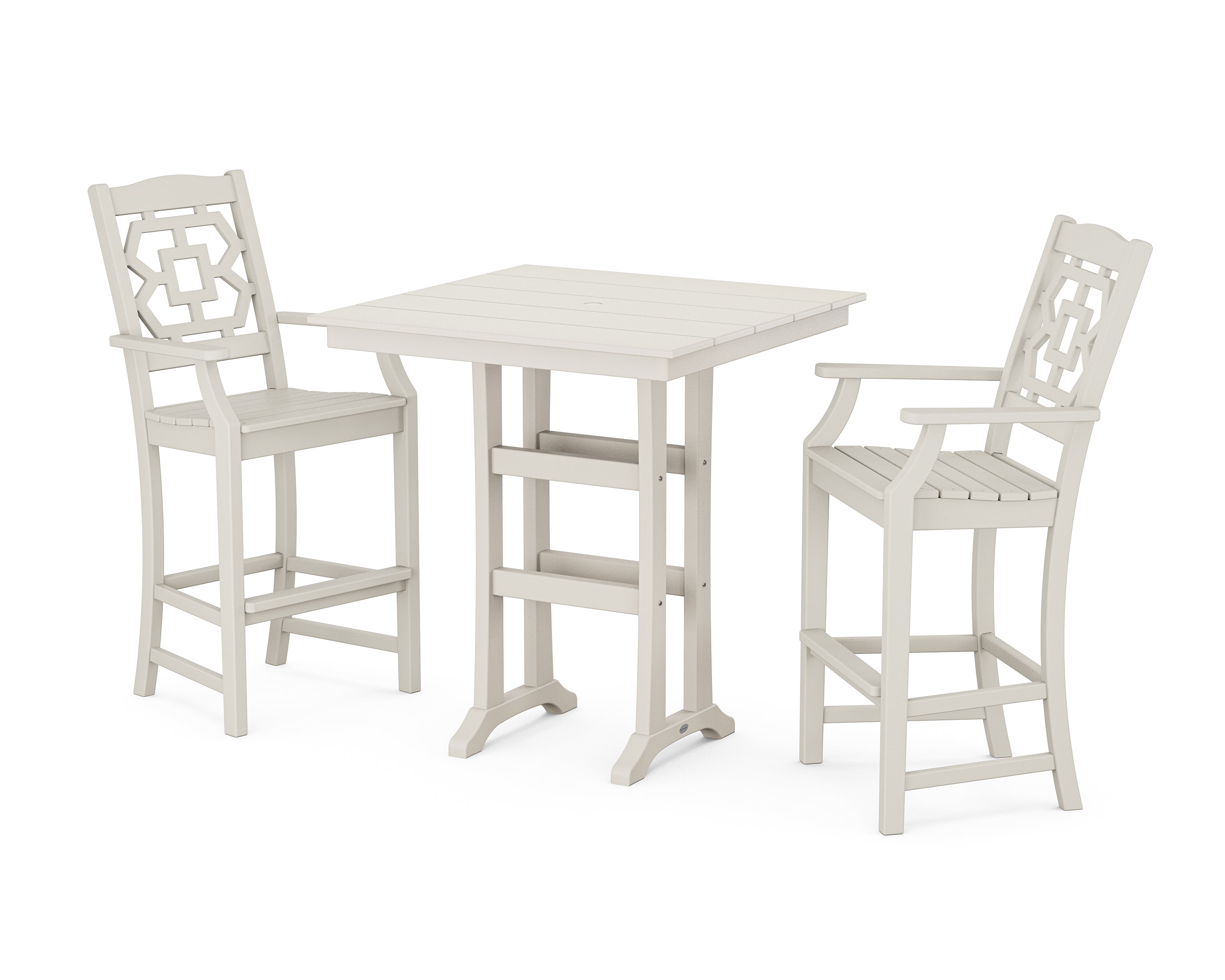 Martha Stewart by POLYWOOD Chinoiserie 3-Piece Farmhouse Bar Set with Trestle Legs in Sand