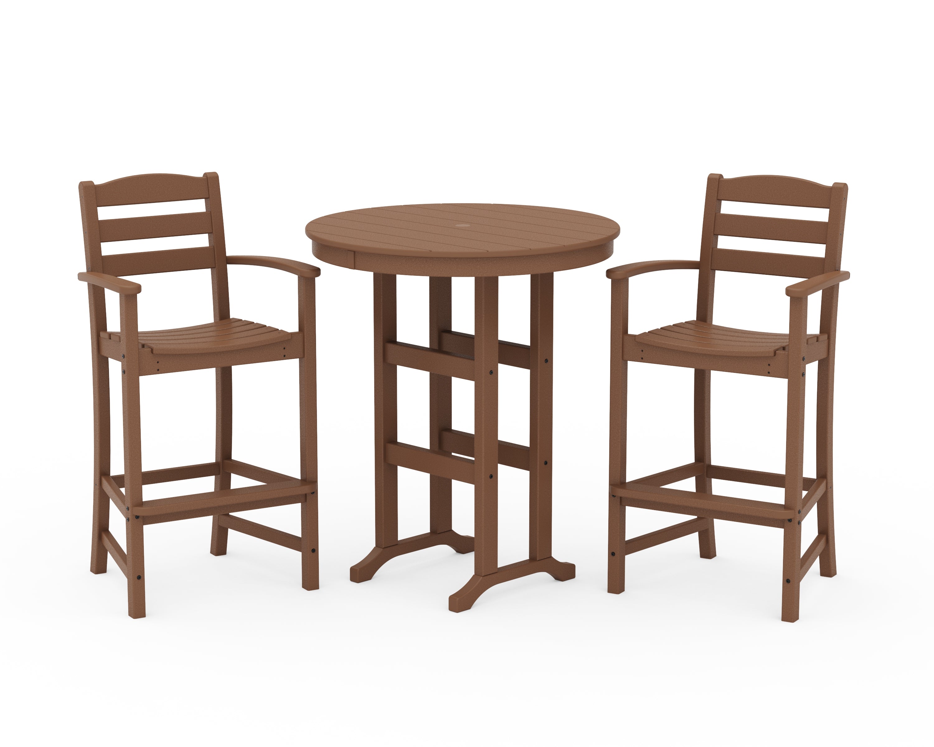 POLYWOOD La Casa Café 3-Piece Round Farmhouse Bar Set in Teak