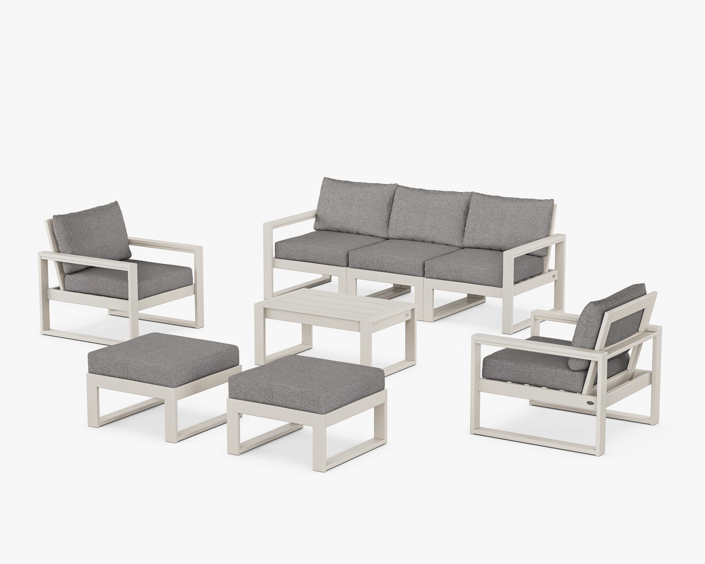 POLYWOOD EDGE Sectional 8-Piece Lounge Sofa Set in Sand / Grey Mist