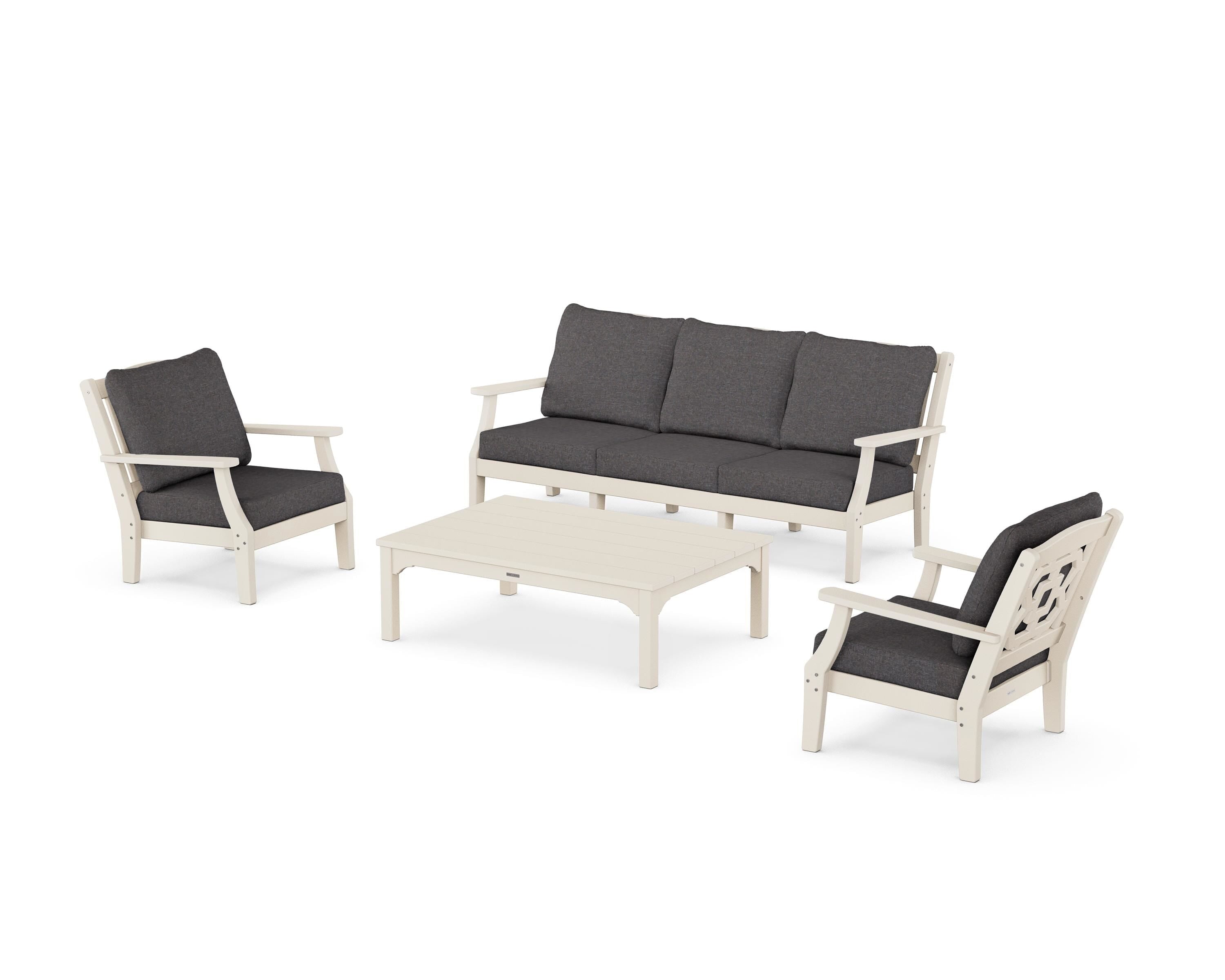 Martha Stewart by POLYWOOD Chinoiserie 4-Piece Deep Seating Set with Sofa in Sand / Ash Charcoal