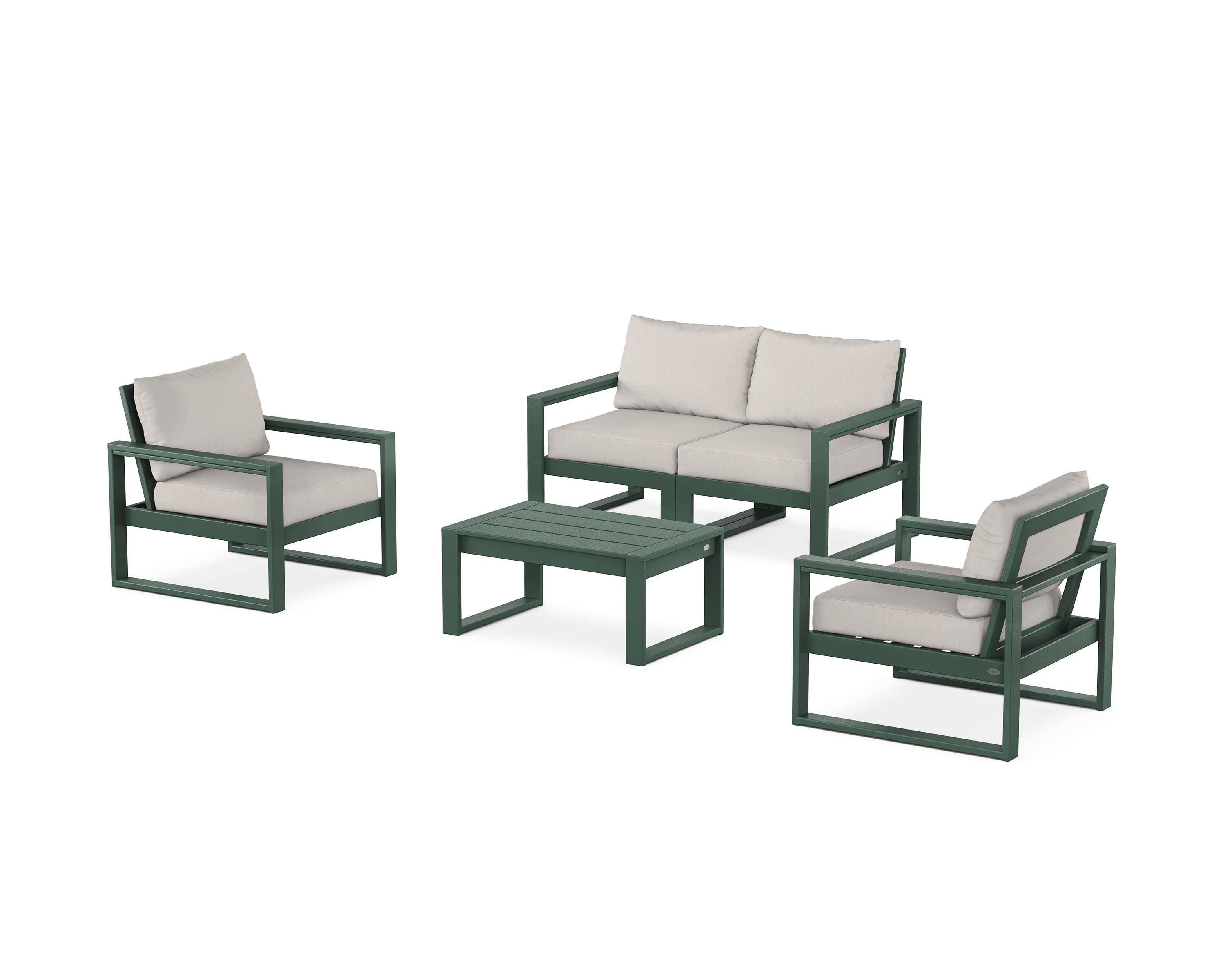 POLYWOOD EDGE Sectional 4-Piece Deep Seating Set with Loveseat in Green / Cast Ash