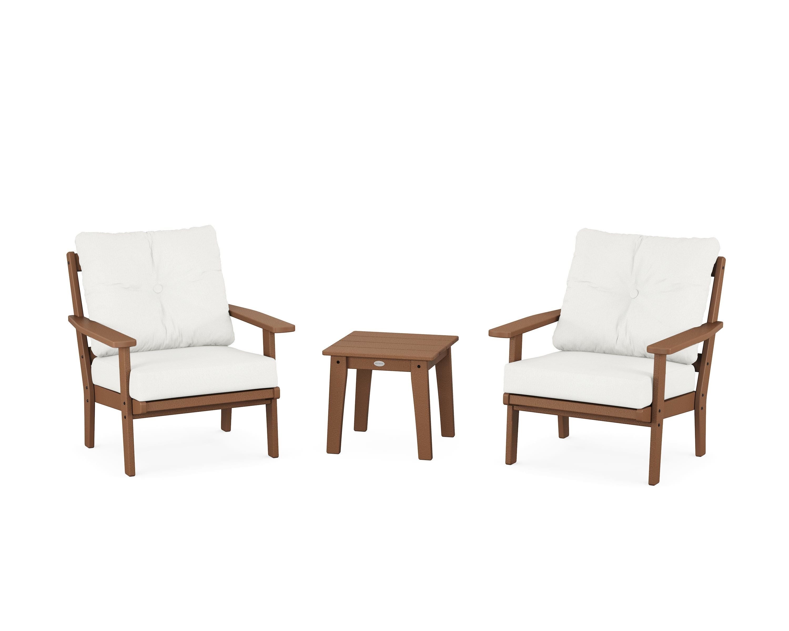 POLYWOOD Prairie 3-Piece Deep Seating Set in Teak / Natural Linen