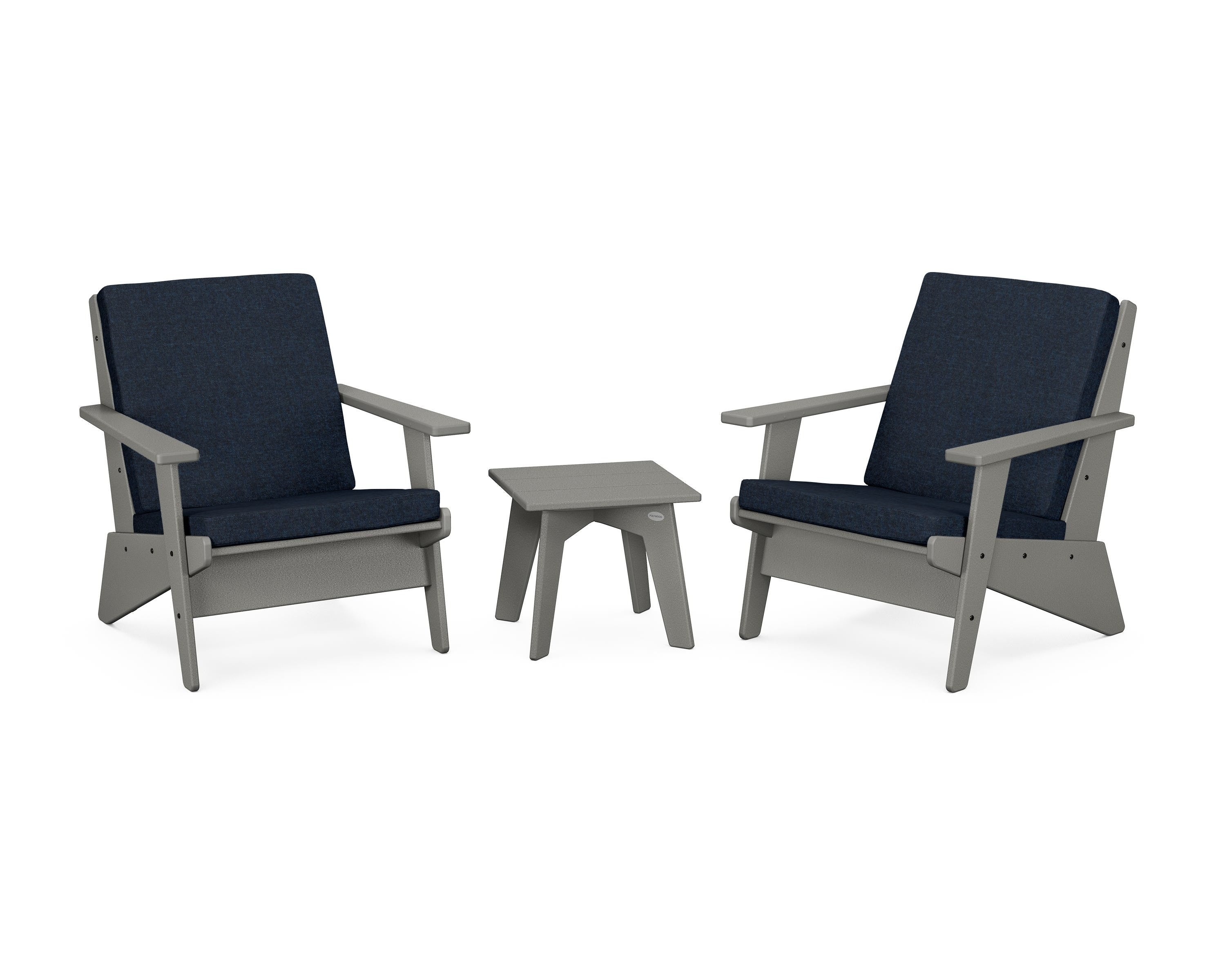 POLYWOOD Riviera Modern Lounge 3-Piece Set in Slate Grey / Marine Indigo