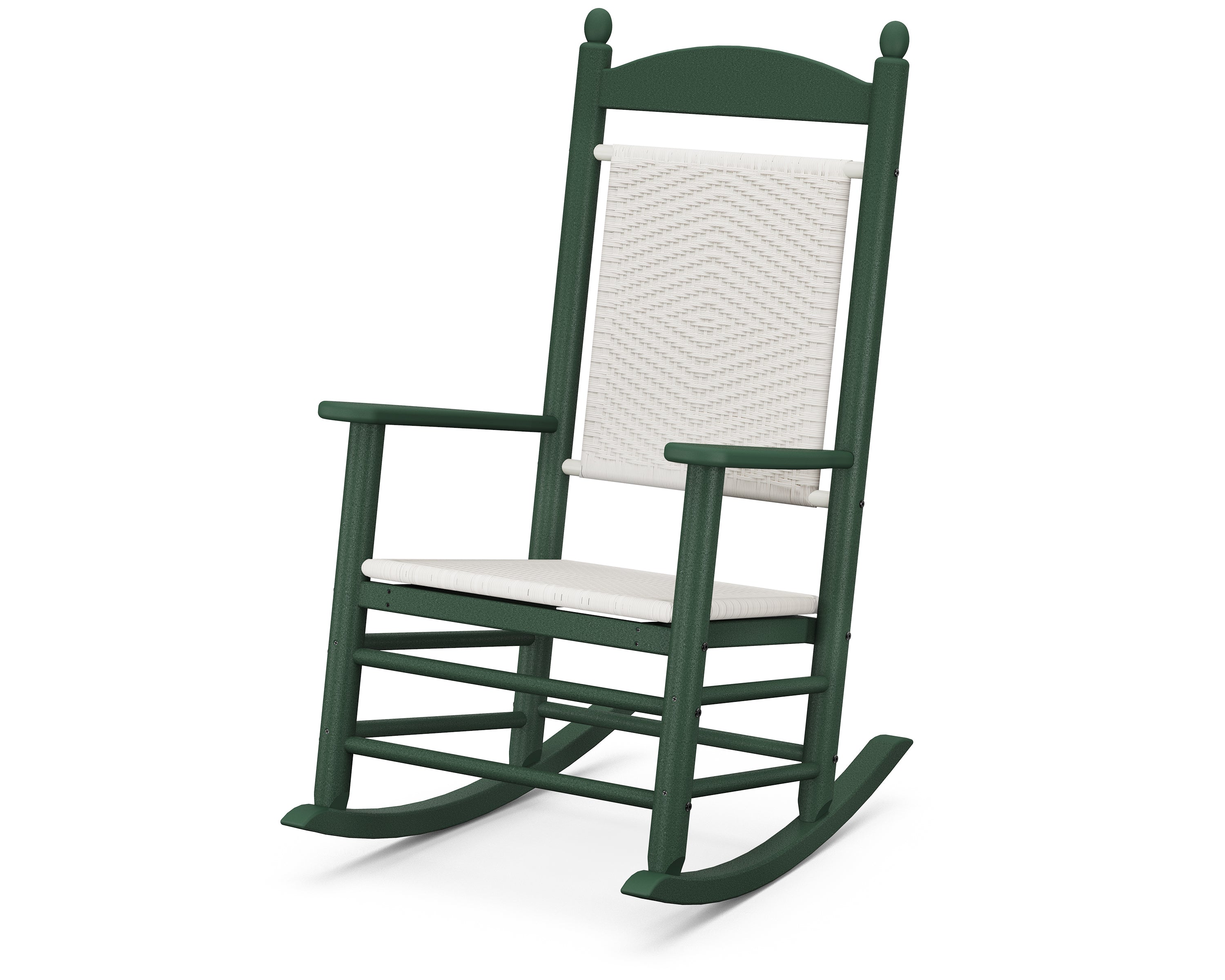 POLYWOOD® Jefferson Woven Rocking Chair in Green / White Loom