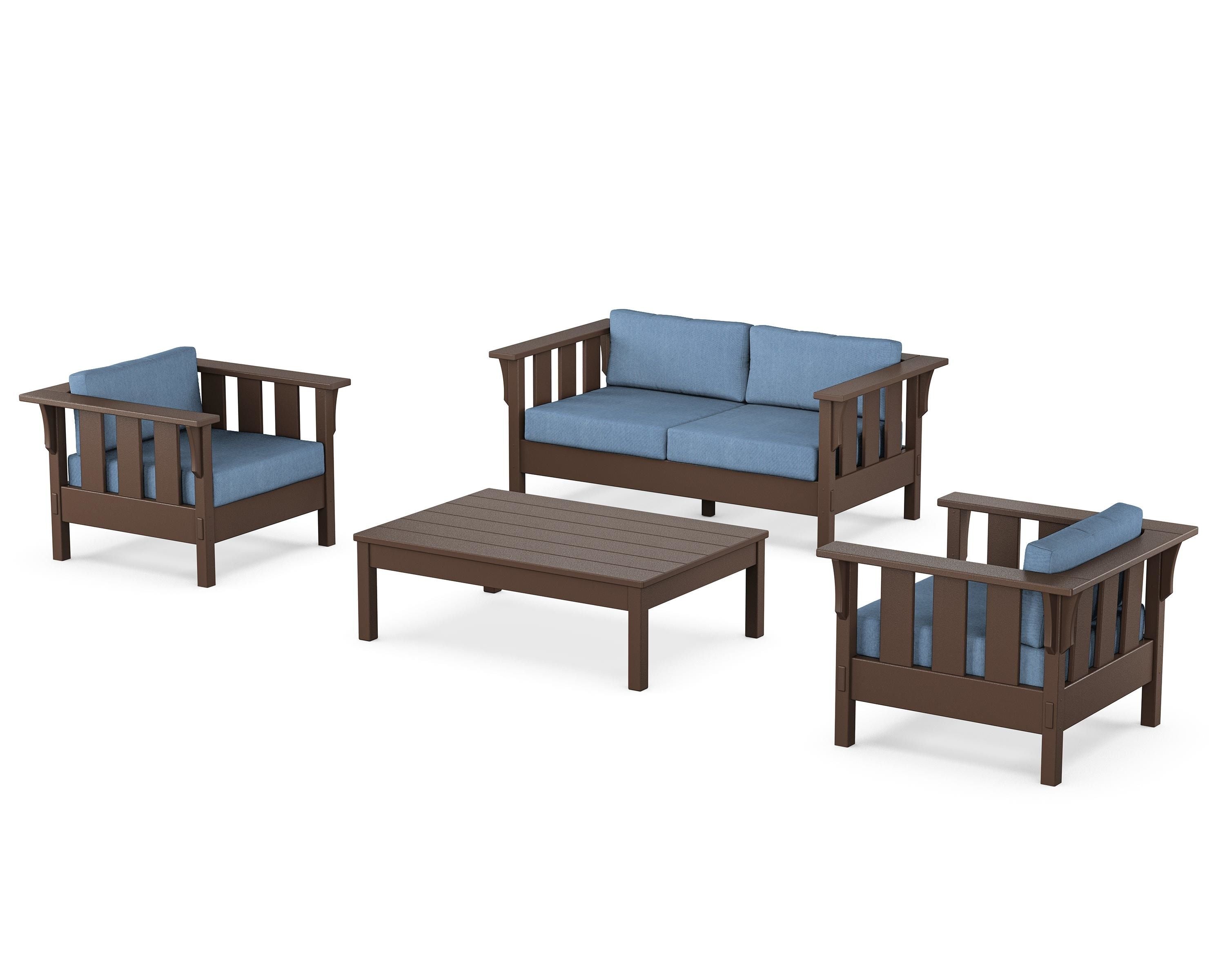 Martha Stewart by POLYWOOD Acadia 4-Piece Deep Seating Set with Loveseat in Mahogany / Sky Blue