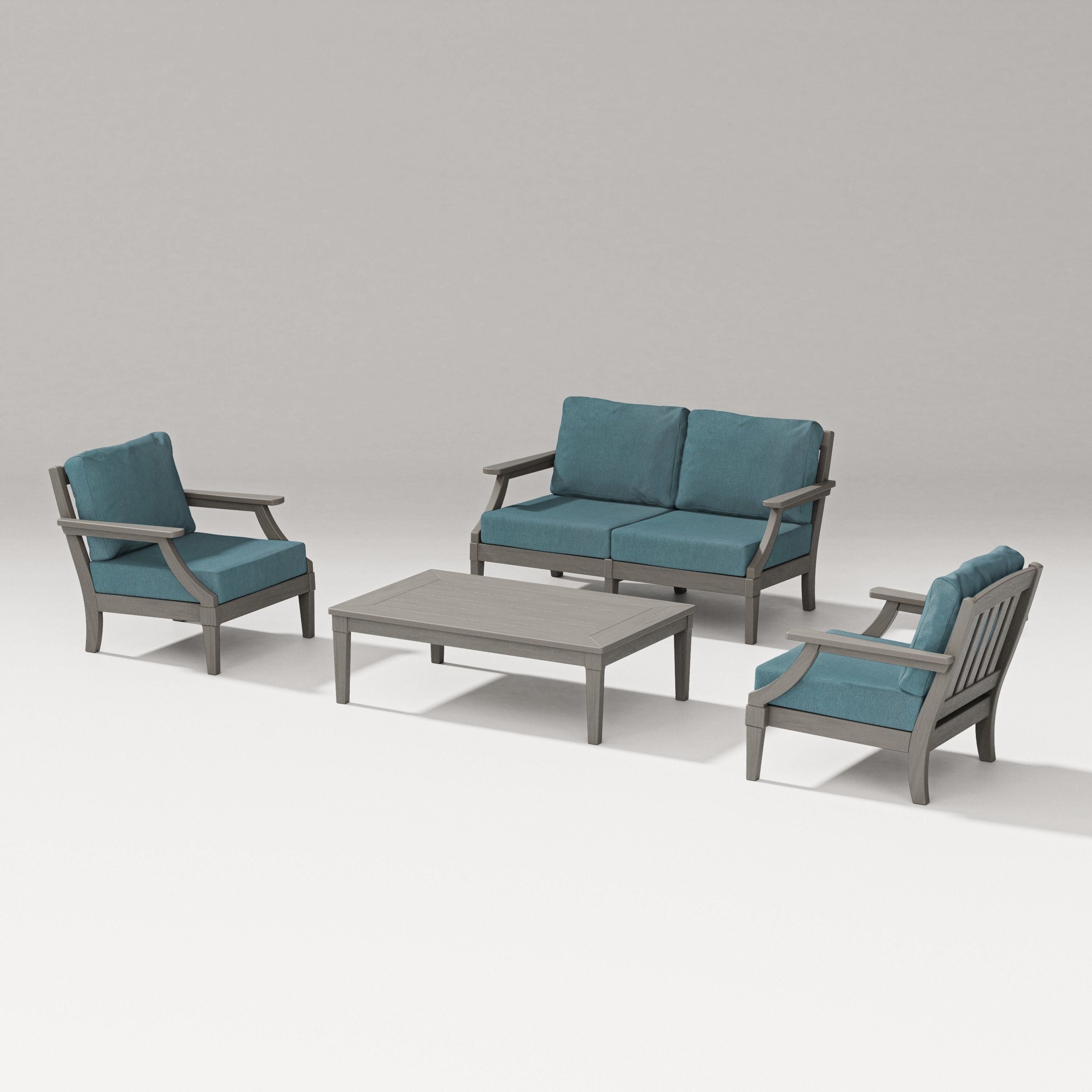 PW Designer Series Estate Lounge 4-Piece Loveseat Set in Driftwood / Ocean Teal