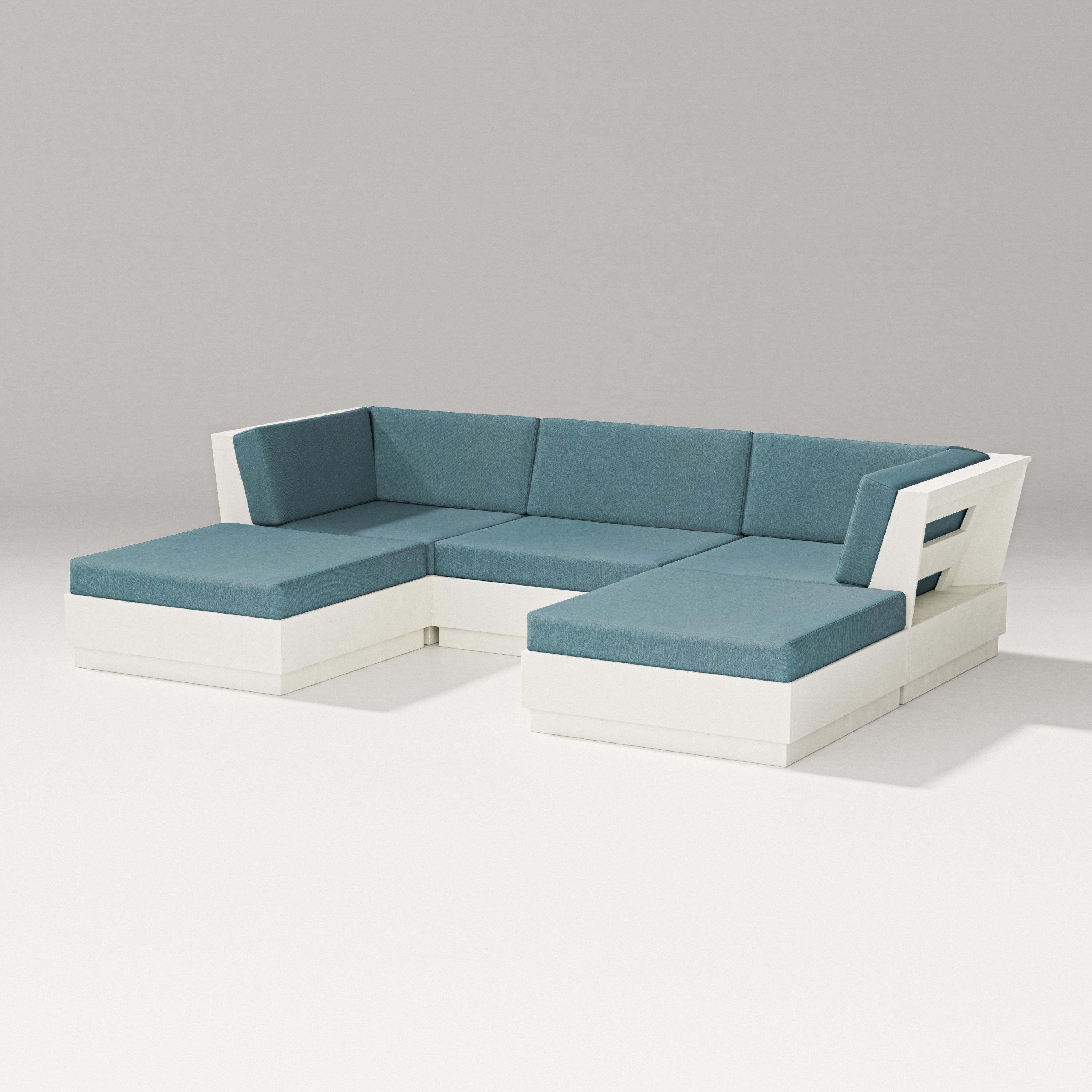 PW Designer Series Elevate Double Chaise Sectional in Vintage White / Ocean Teal