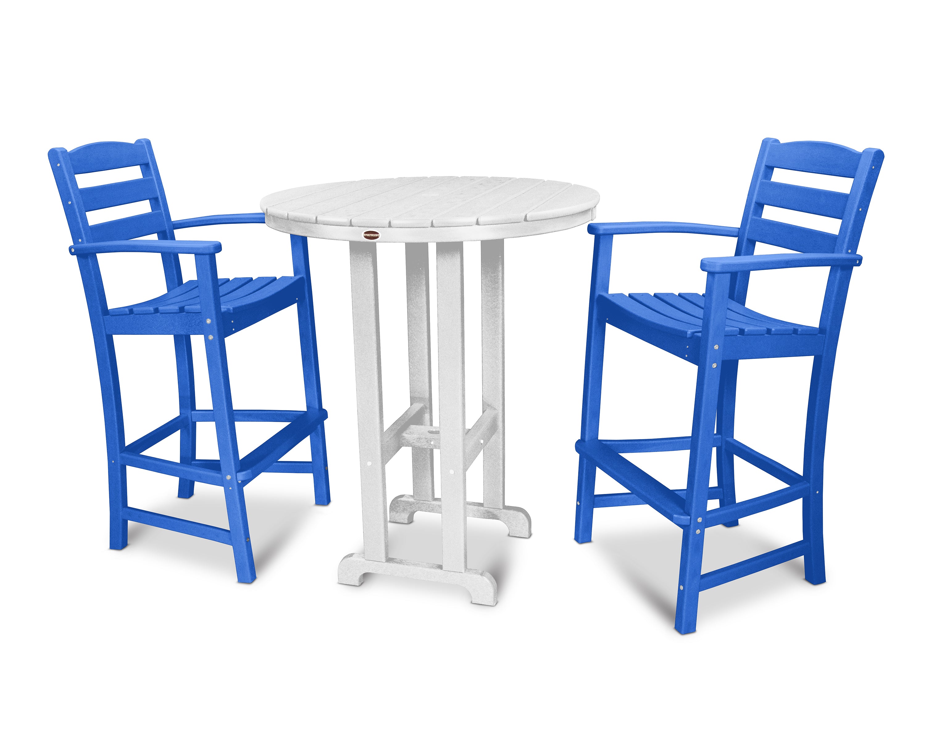 POLYWOOD® La Casa Café 3-Piece Round Farmhouse Bar Set in Pacific Blue / White