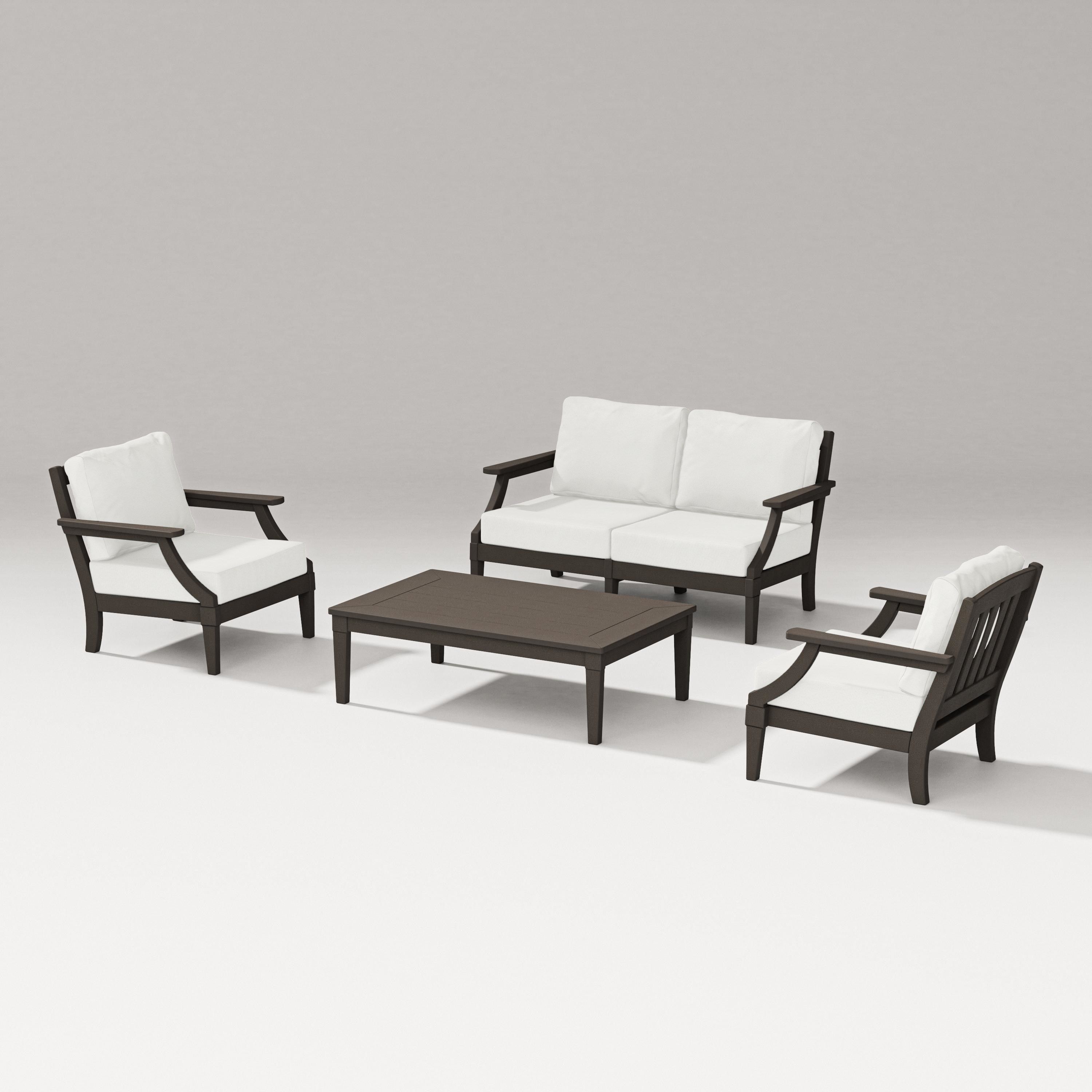 PW Designer Series Estate Lounge 4-Piece Loveseat Set in Vintage Coffee / Natural Linen