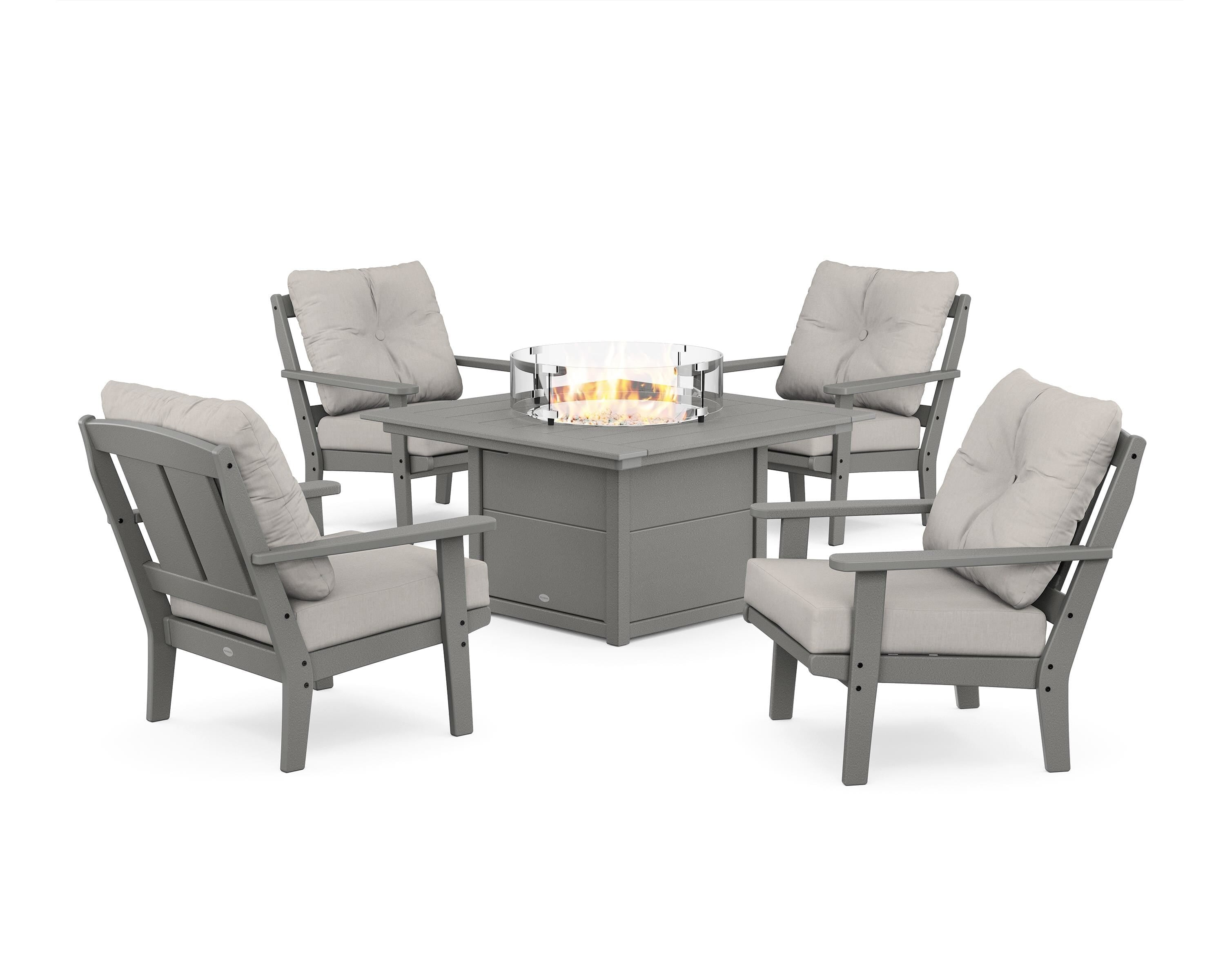 POLYWOOD Mission 5-Piece Deep Seating Set with Fire Pit Table in Slate Grey / Cast Ash