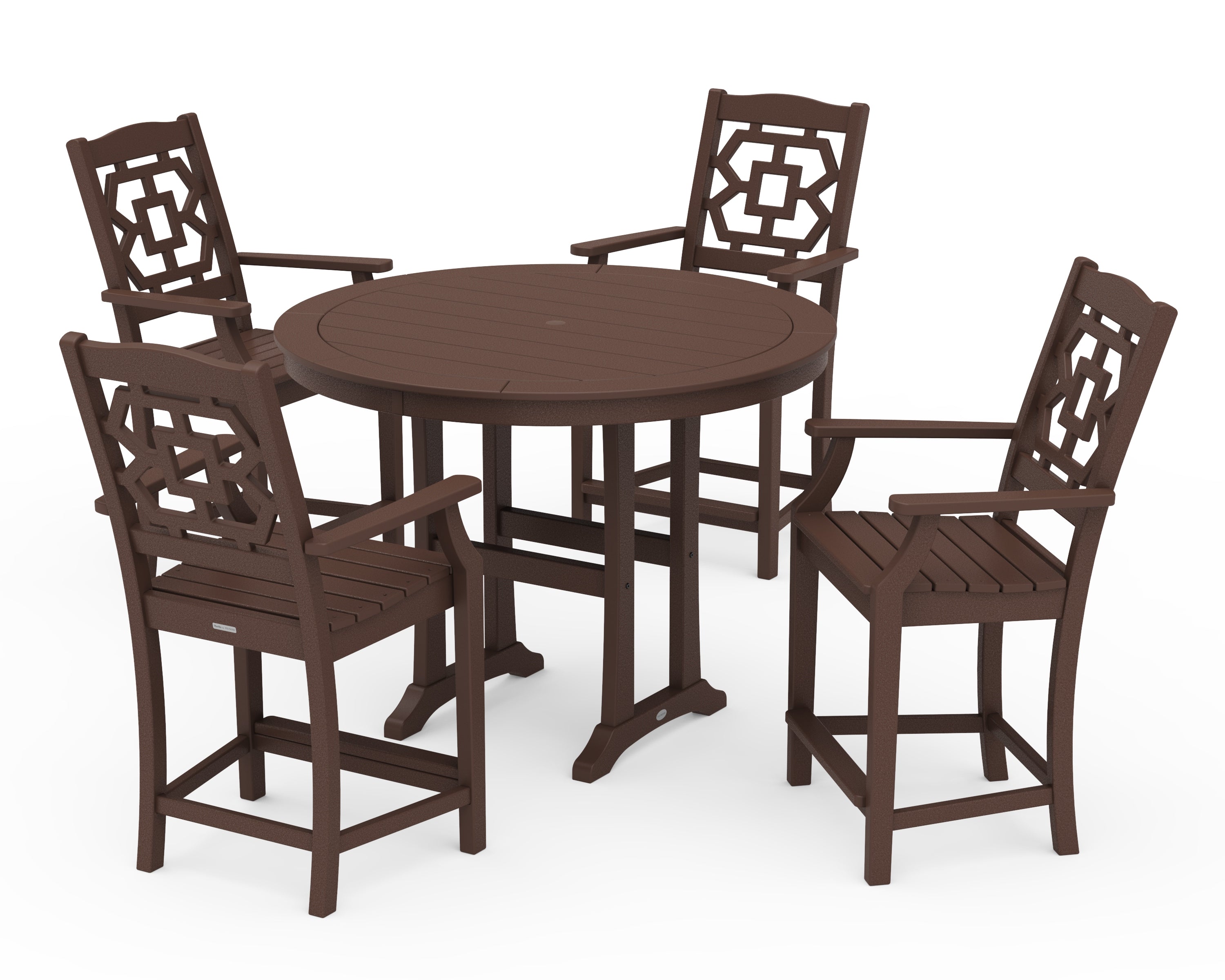 Martha Stewart by POLYWOOD Chinoiserie 5-Piece Round Counter Set in Mahogany
