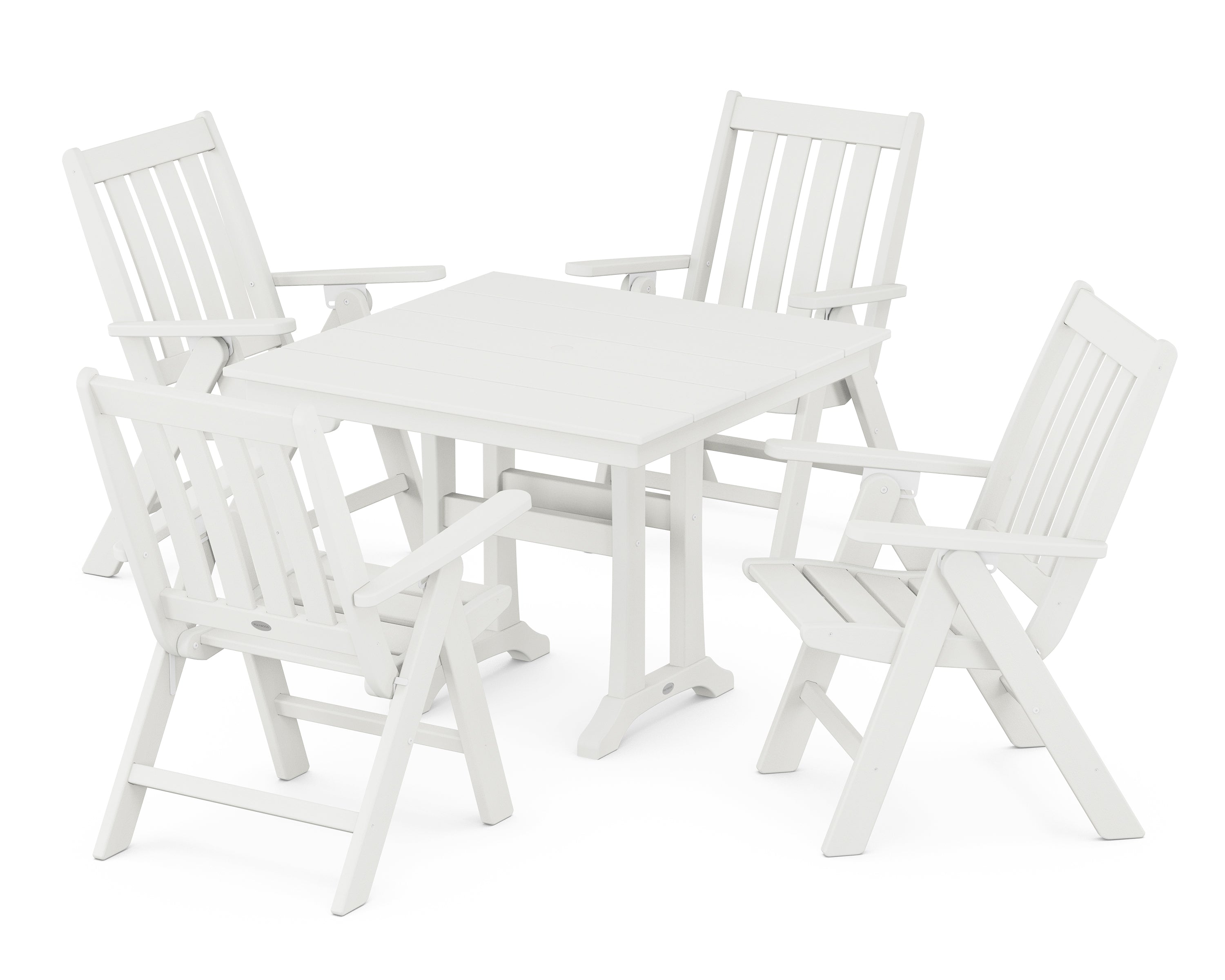 POLYWOOD® Vineyard Folding 5-Piece Farmhouse Dining Set With Trestle Legs in Vintage White