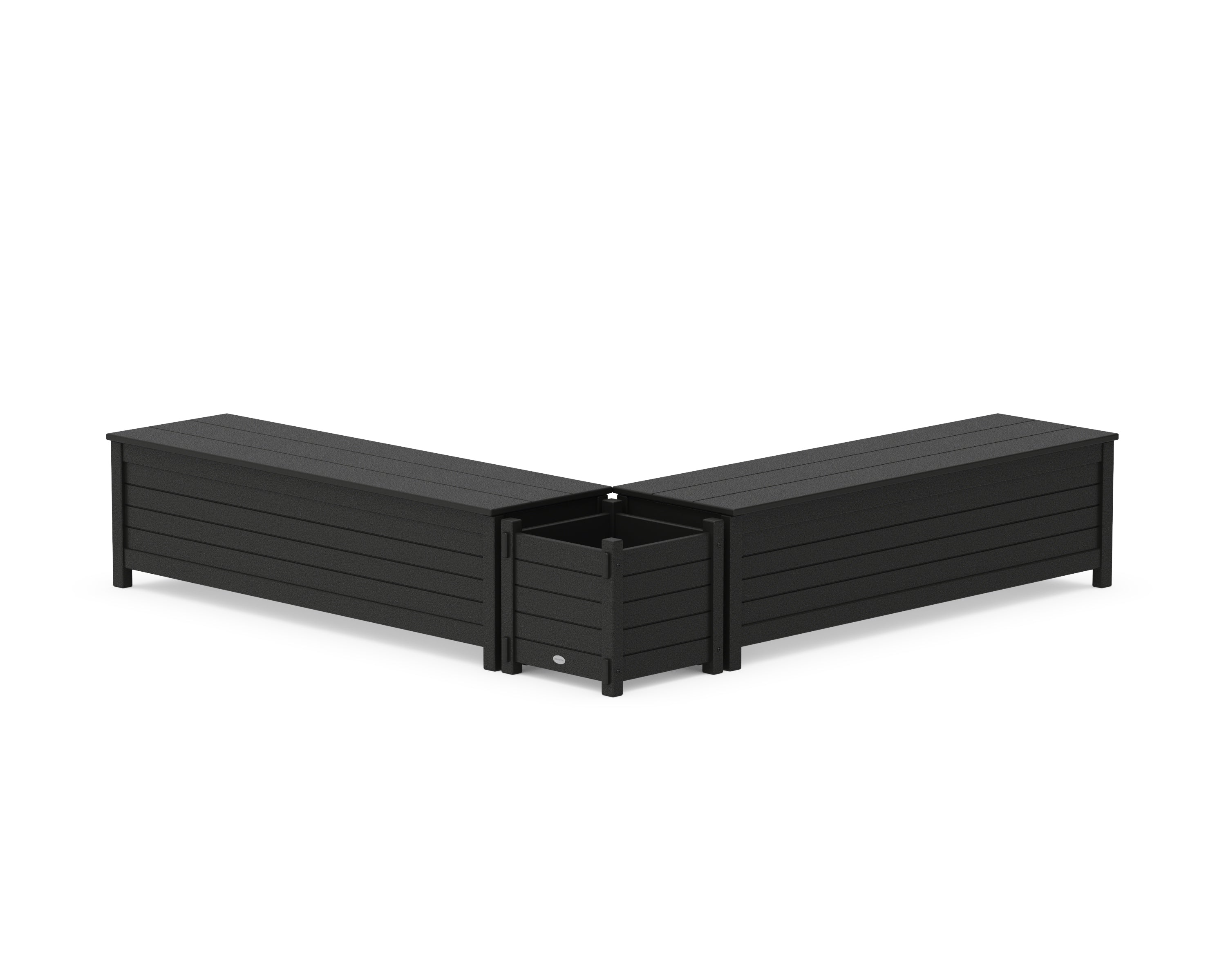 POLYWOOD 60" Nautical L- Shaped Planter Storage Bench Set in Black