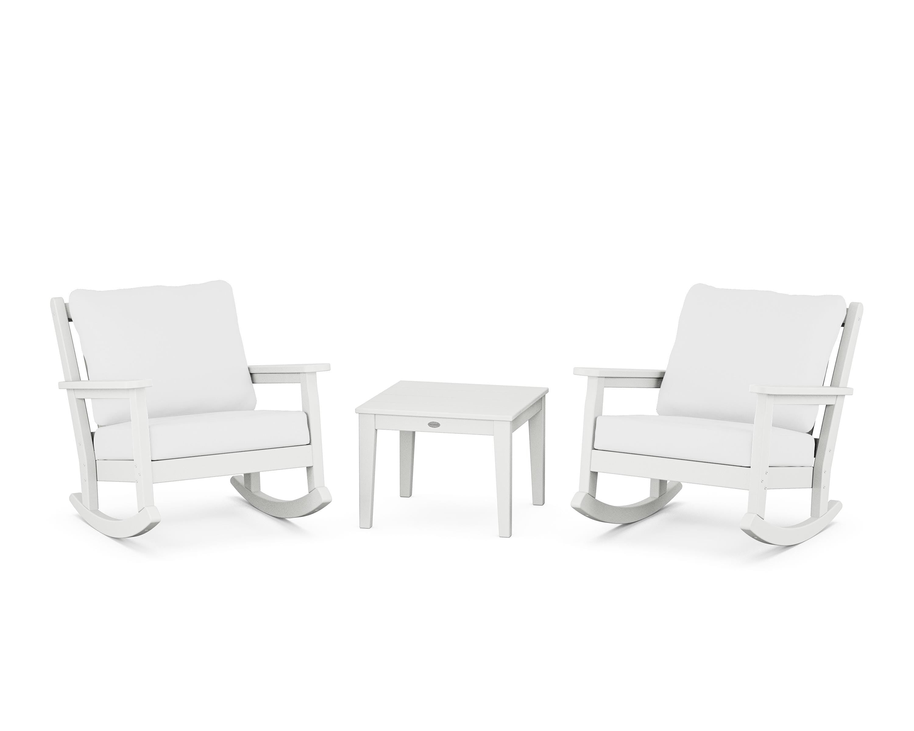 POLYWOOD Chippendale 3-Piece Deep Seating Rocker Set in White / Natural