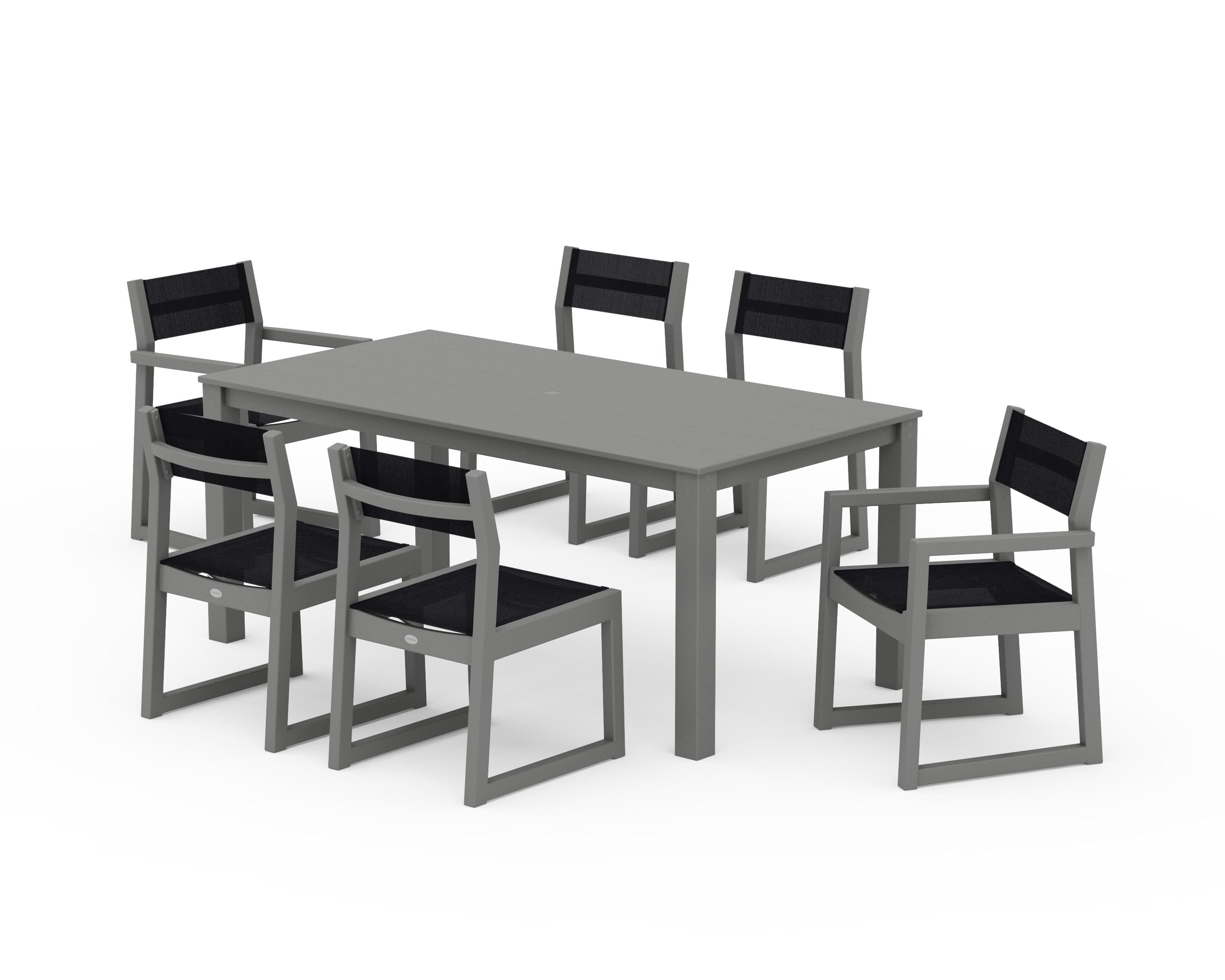 POLYWOOD EDGE Sling 7-Piece Parsons Dining Set in Slate Grey / Black Sling