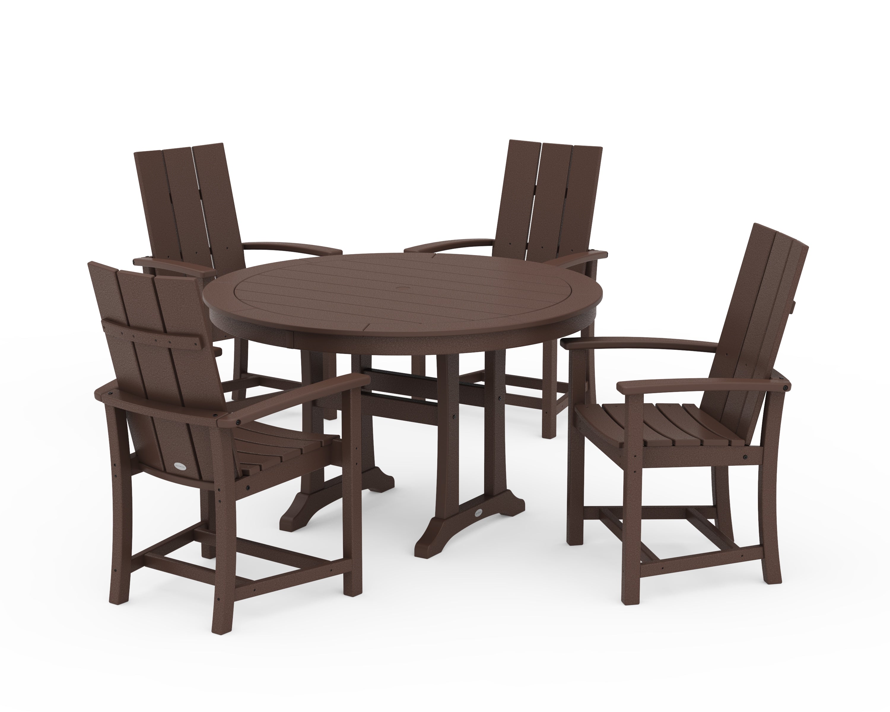 POLYWOOD Modern Adirondack 5-Piece Round Dining Set with Trestle Legs in Mahogany