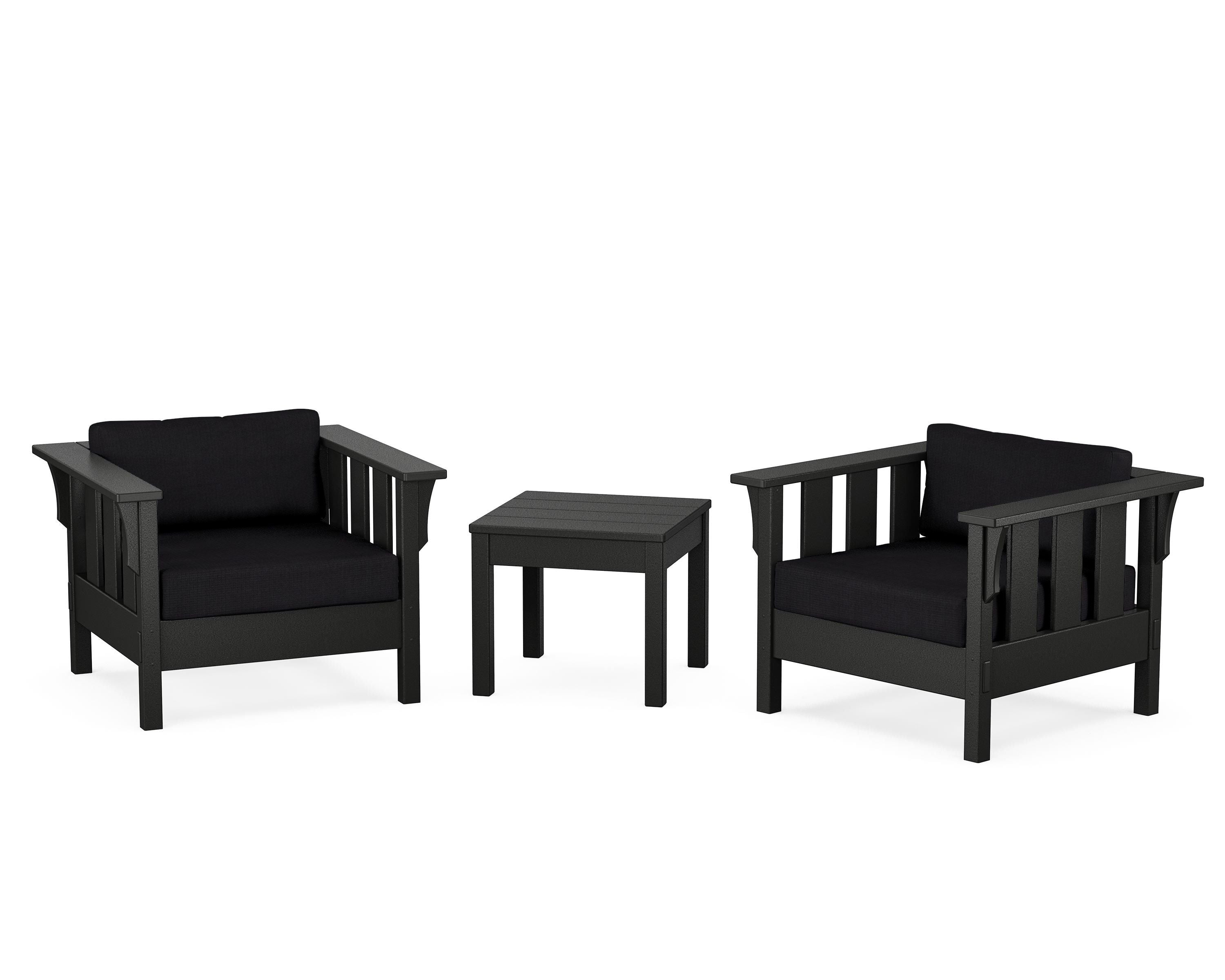 Martha Stewart by POLYWOOD Acadia 3-Piece Deep Seating Set in Black / Midnight Linen