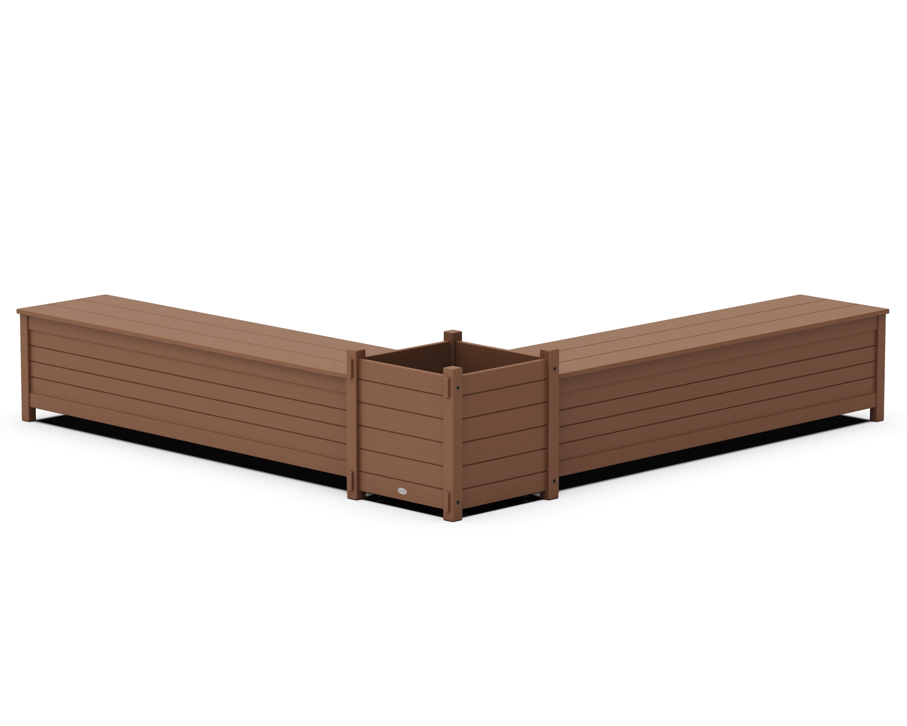 POLYWOOD 72" Nautical L- Shaped Planter Storage Bench Set- Large in Teak