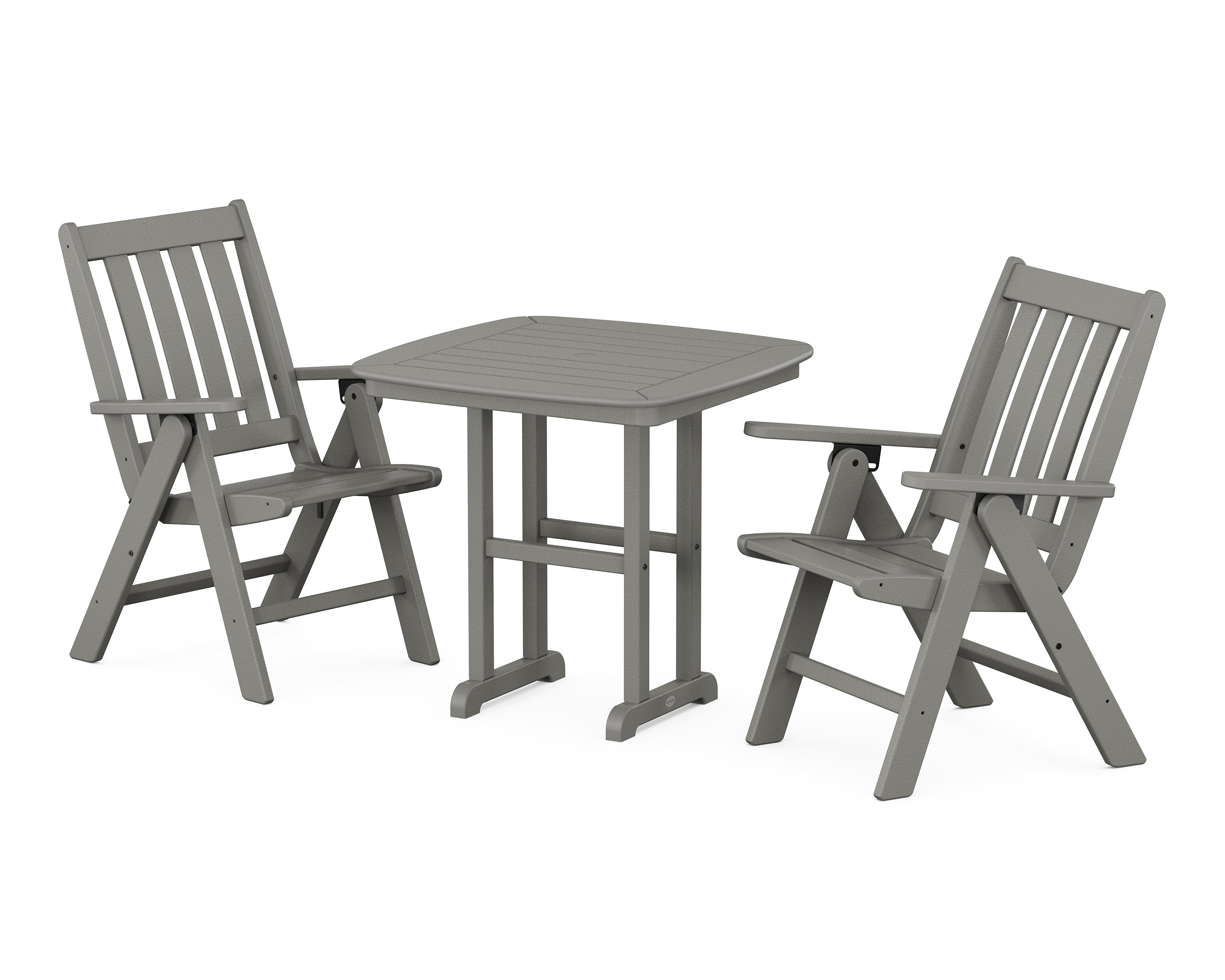 POLYWOOD® Vineyard Folding Chair 3-Piece Dining Set in Slate Grey