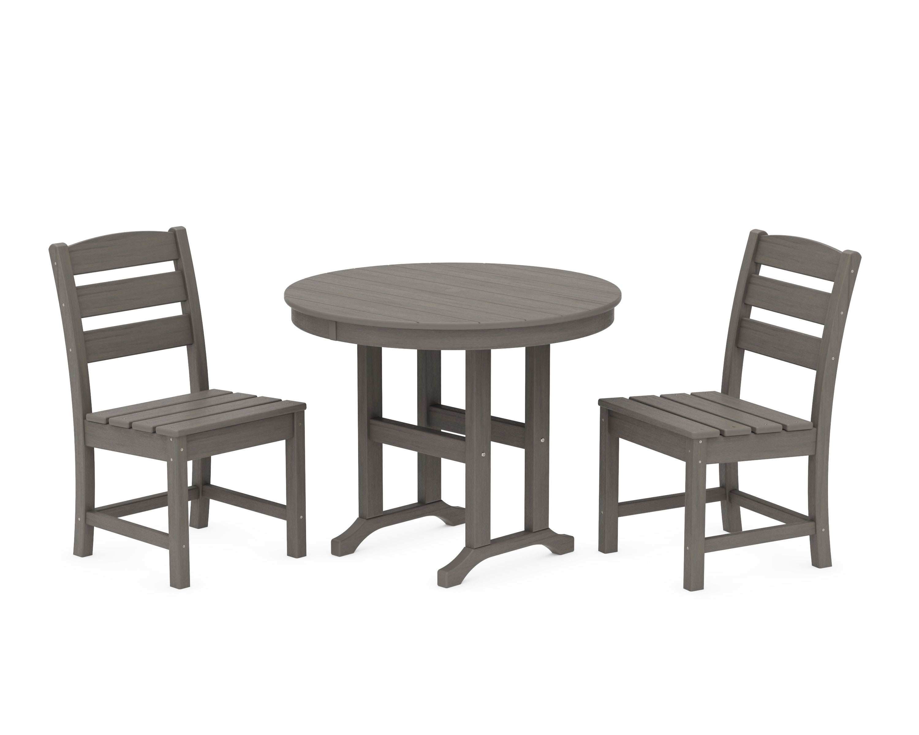 POLYWOOD Lakeside Side Chair 3-Piece Round Dining Set in Driftwood