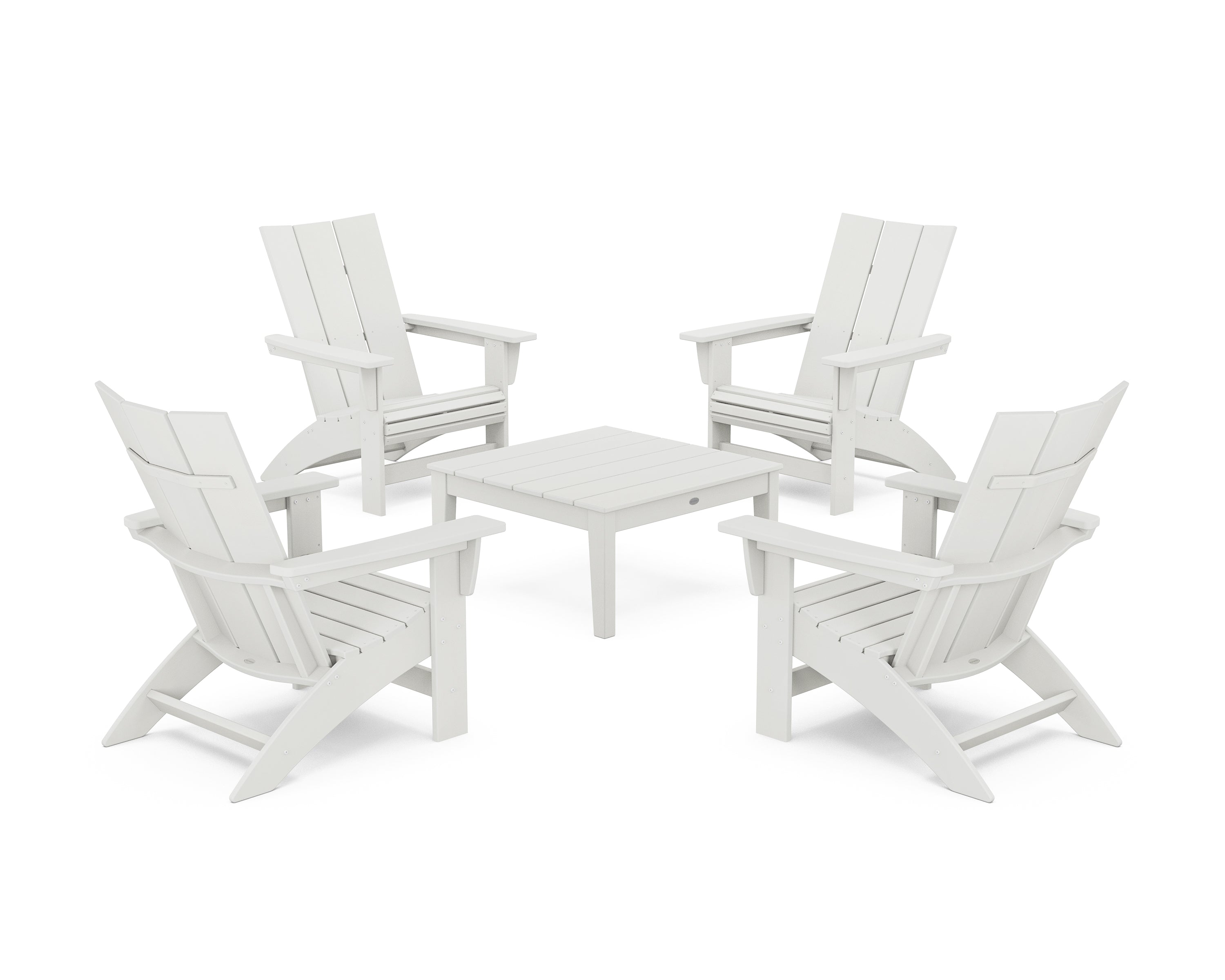 POLYWOOD® 5-Piece Modern Grand Adirondack Chair Conversation Group in Vintage White