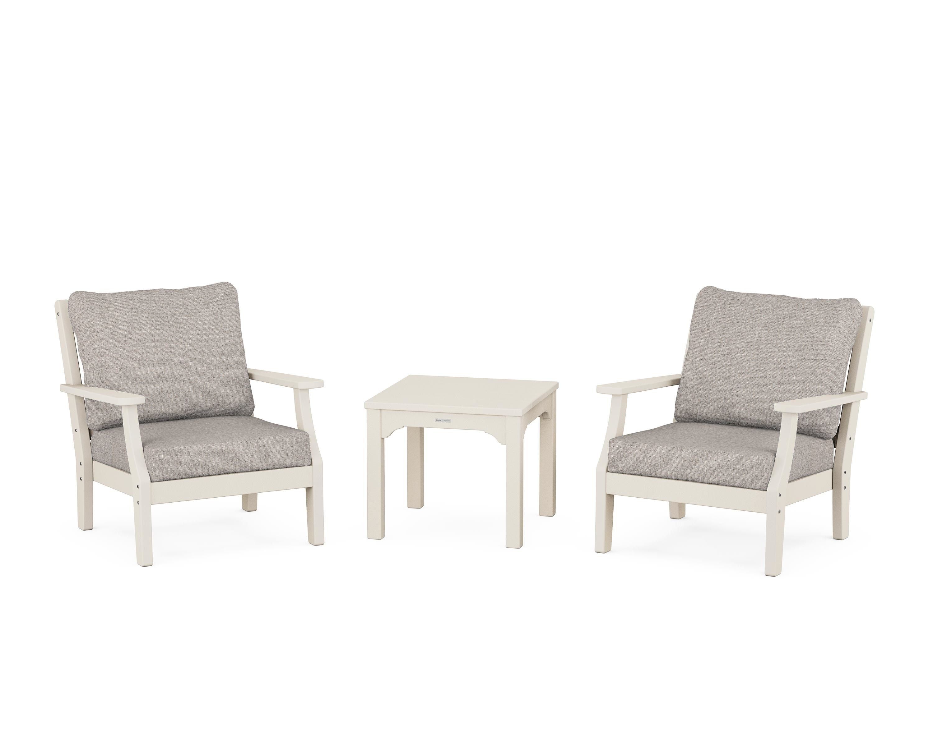 Martha Stewart by POLYWOOD Chinoiserie 3-Piece Deep Seating Set in Sand / Weathered Tweed