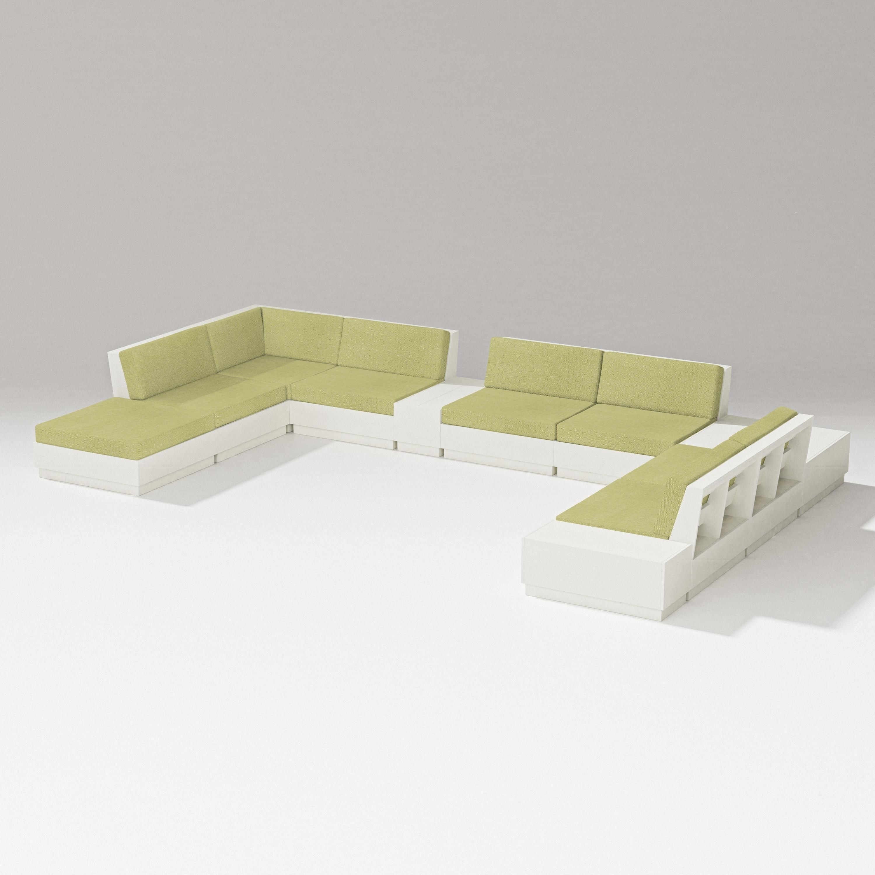 PW Designer Series Elevate 11-Piece Conversation Sectional Set in Vintage White / Chartreuse Boucle