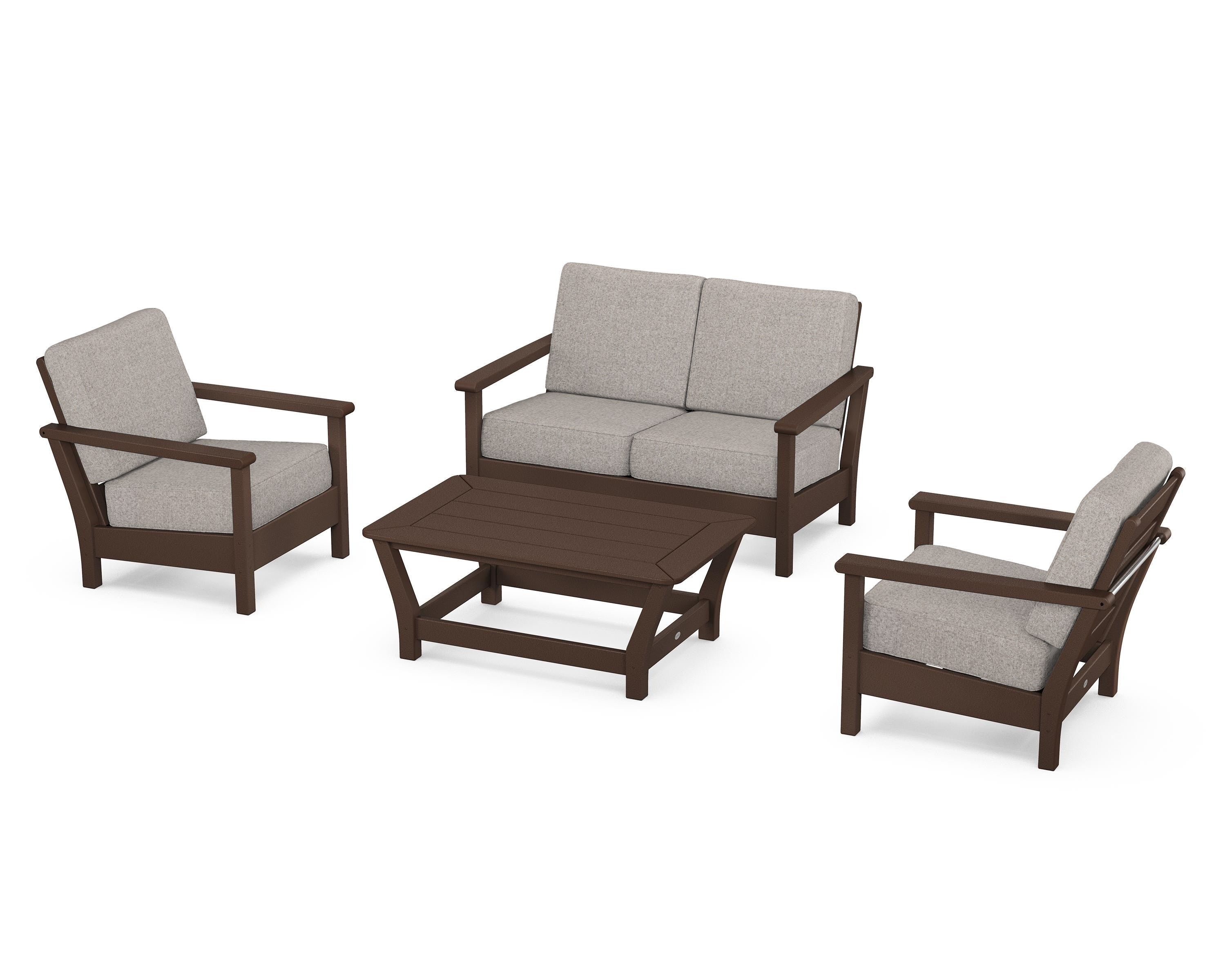 POLYWOOD Harbour 4-Piece Deep Seating Set in Mahogany / Weathered Tweed