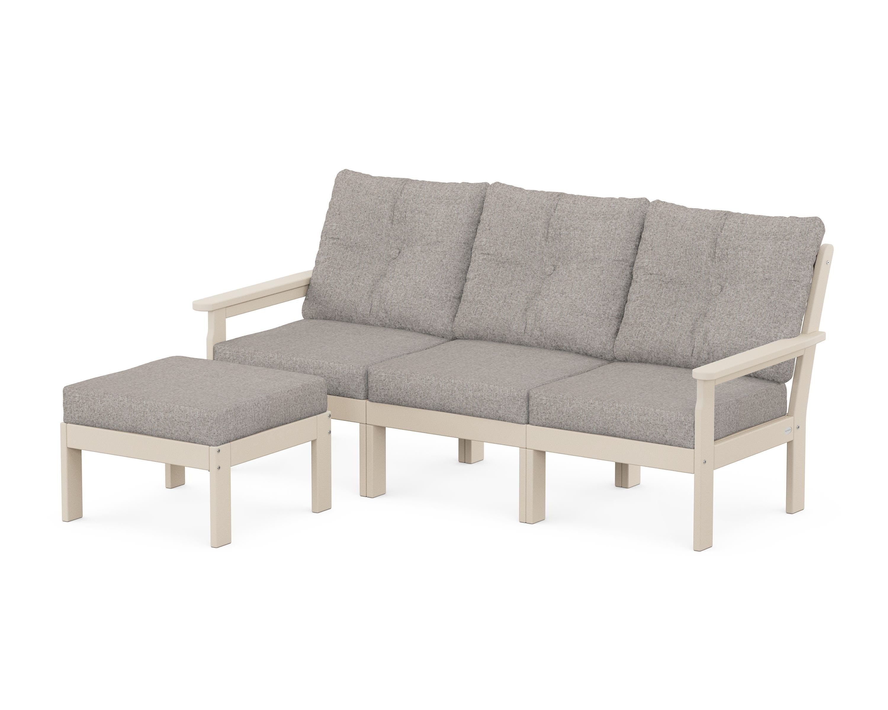 POLYWOOD Vineyard 4-Piece Sectional with Ottoman in Sand / Weathered Tweed