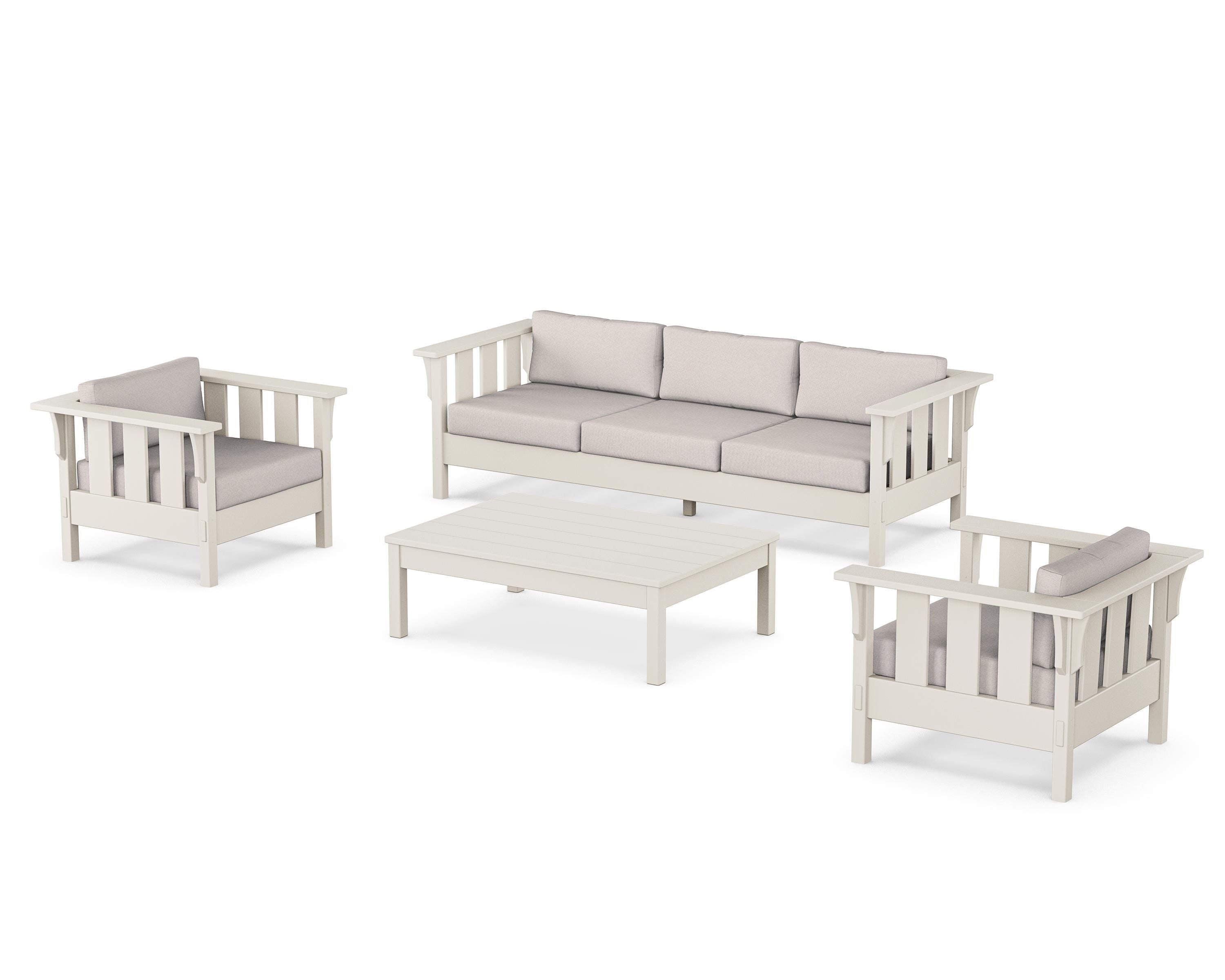 Martha Stewart by POLYWOOD Acadia 4-Piece Deep Seating Set with Sofa in Sand / Dune Burlap