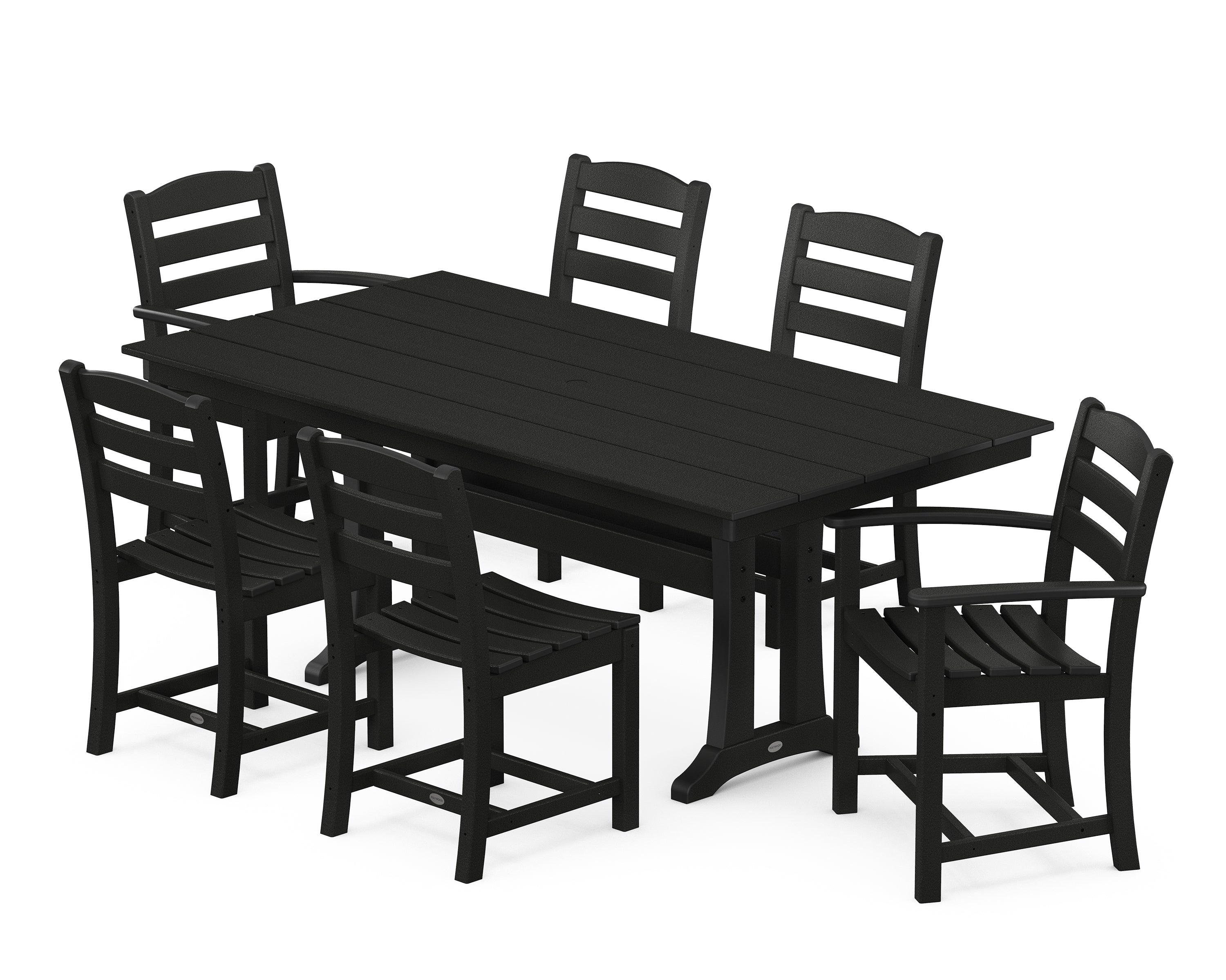 POLYWOOD La Casa Café 7-Piece Farmhouse Dining Set with Trestle Legs in Black