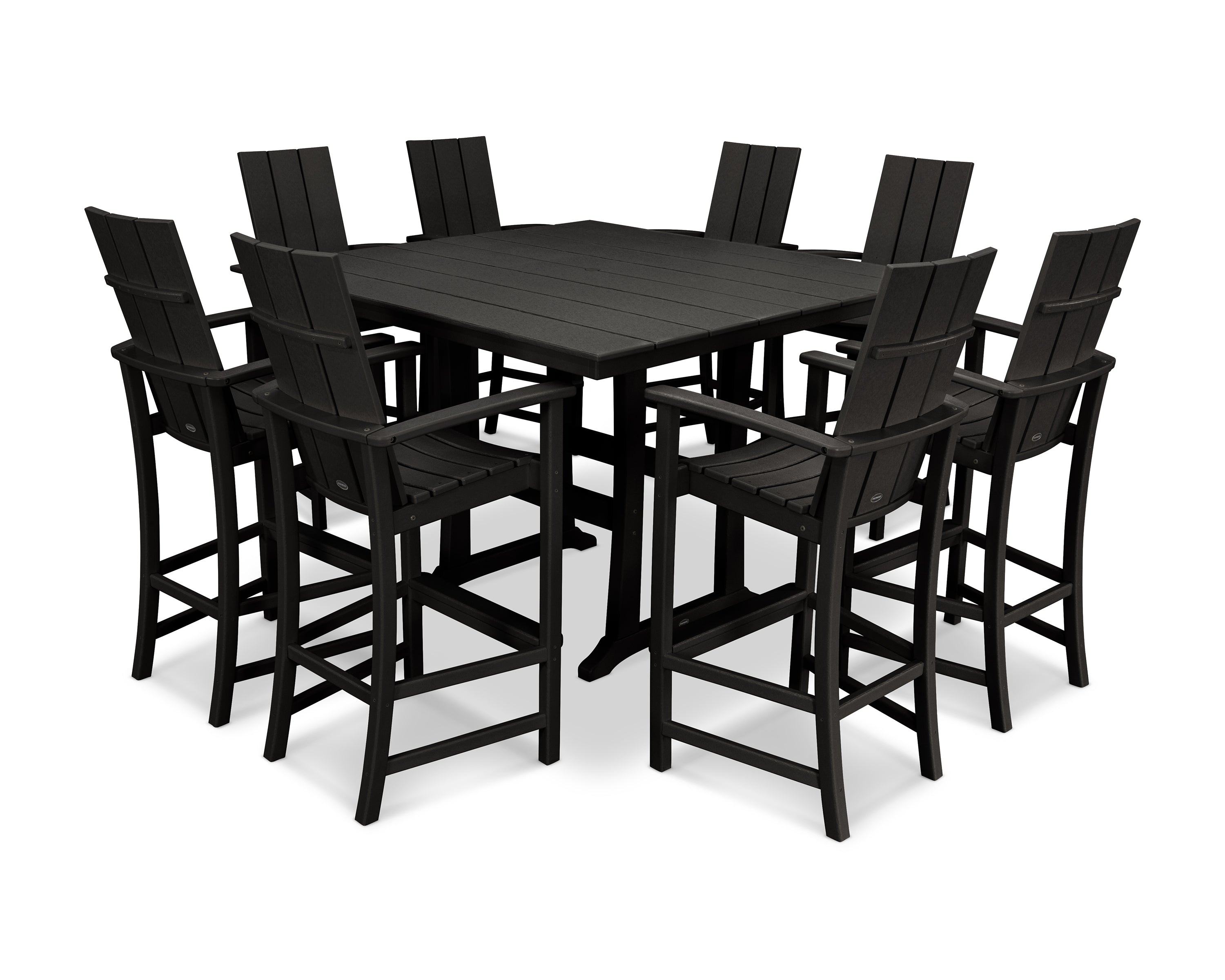 POLYWOOD® Modern Adirondack 9-Piece Farmhouse Trestle Bar Set in Black