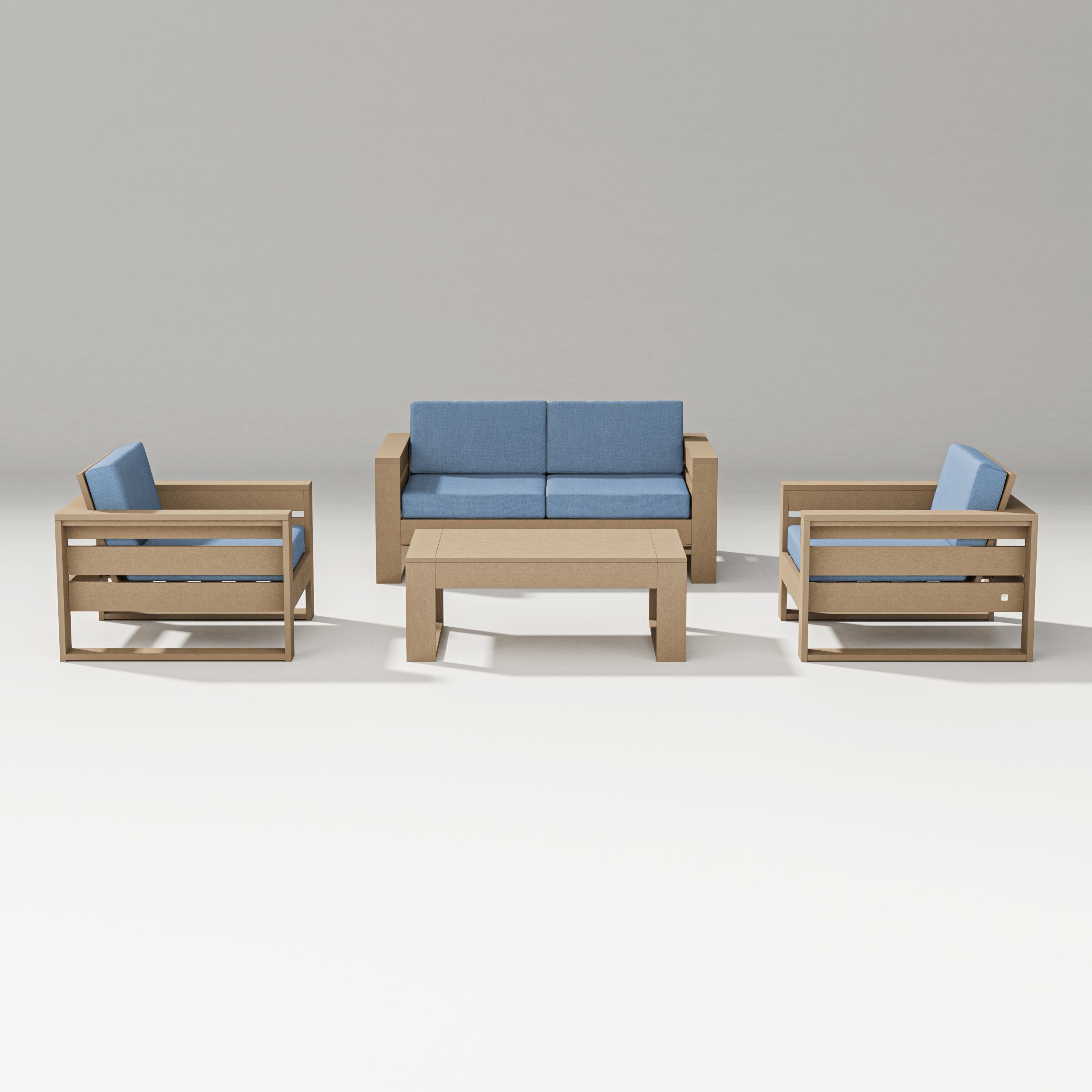 PW Designer Series Latitude 4-Piece Lounge Loveseat Set in Vintage Sahara / Sky Blue