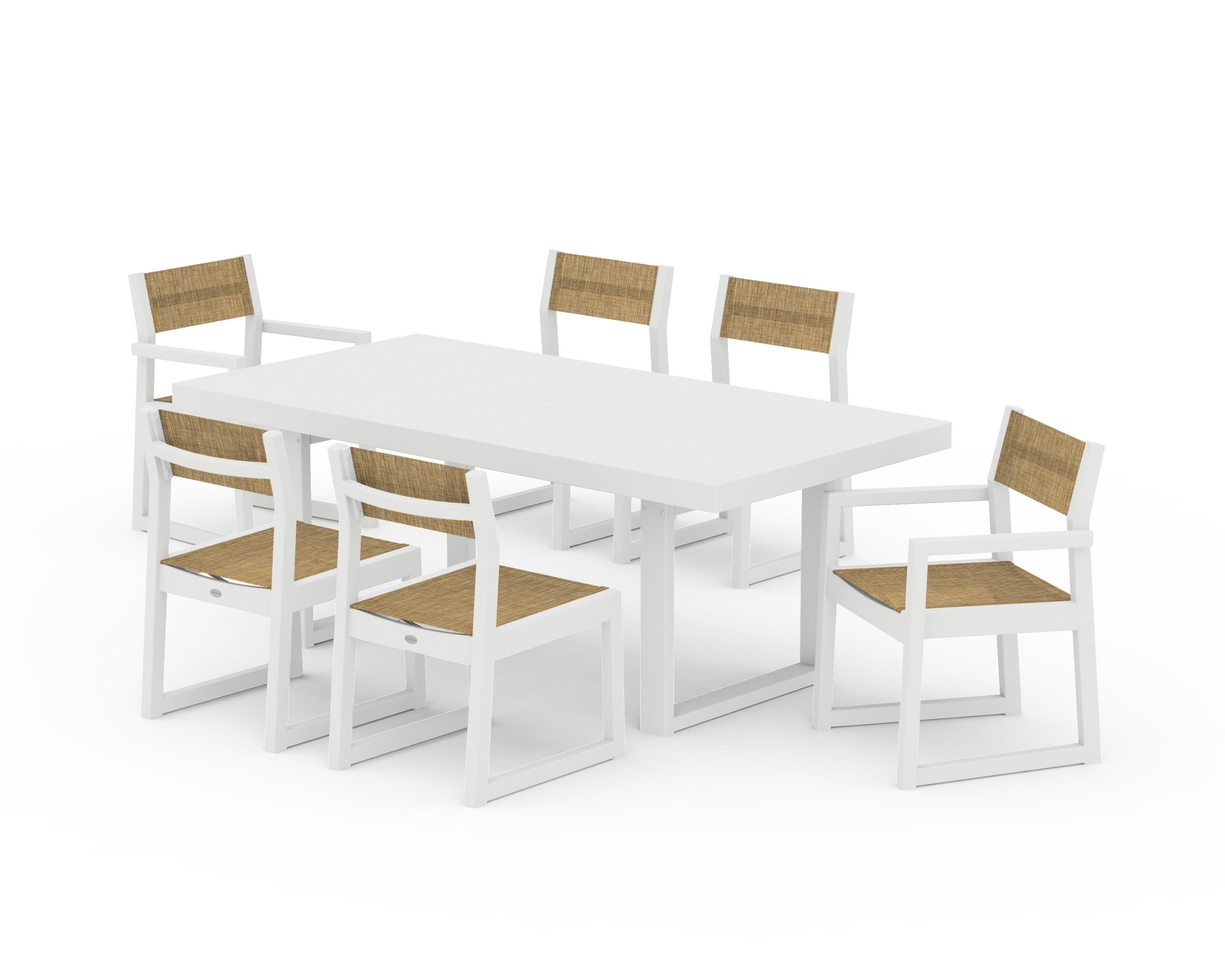 POLYWOOD EDGE Sling 7-Piece Dining Set in White / Burlap Sling