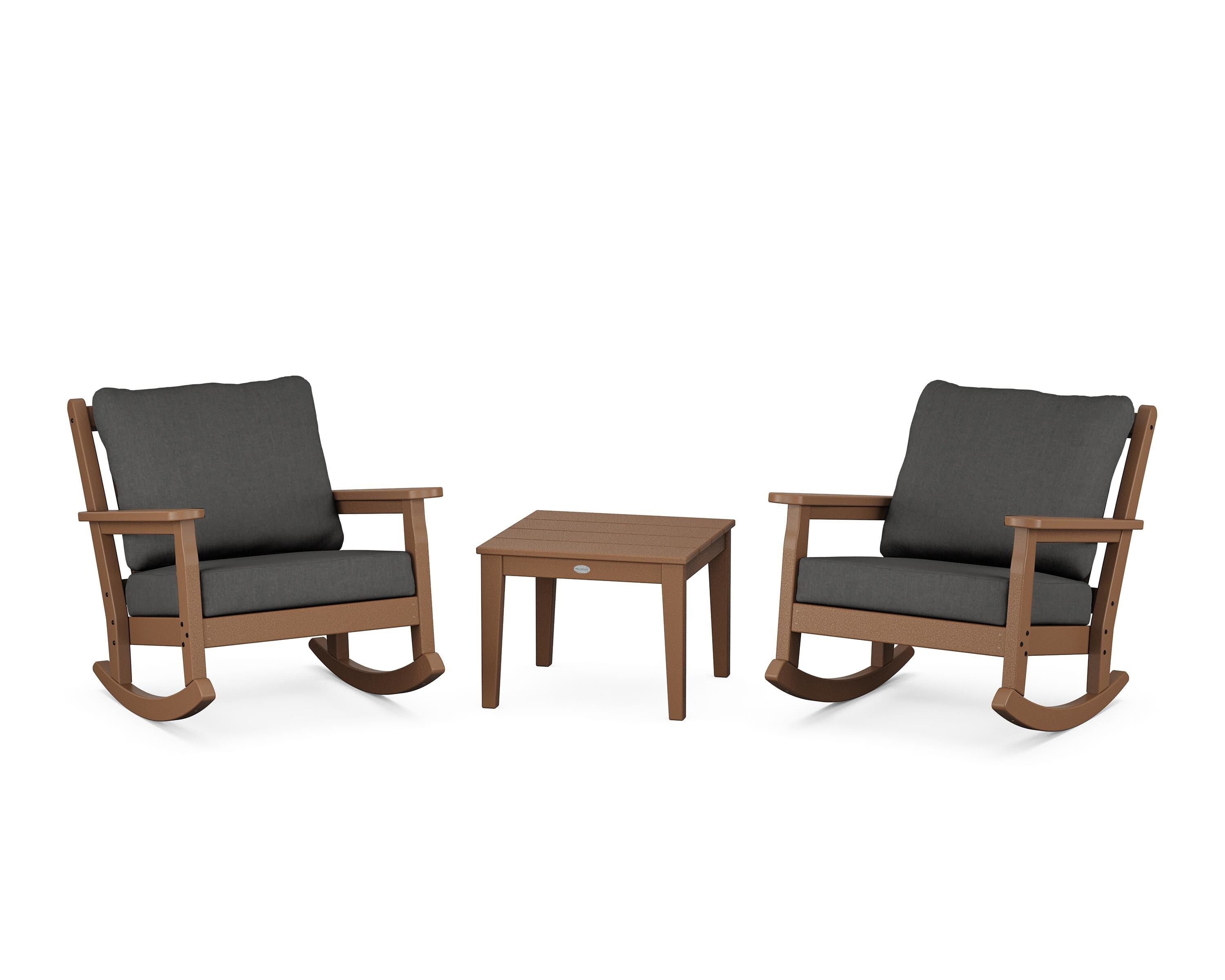 POLYWOOD Chippendale 3-Piece Deep Seating Rocker Set in Teak / Spectrum Carbon
