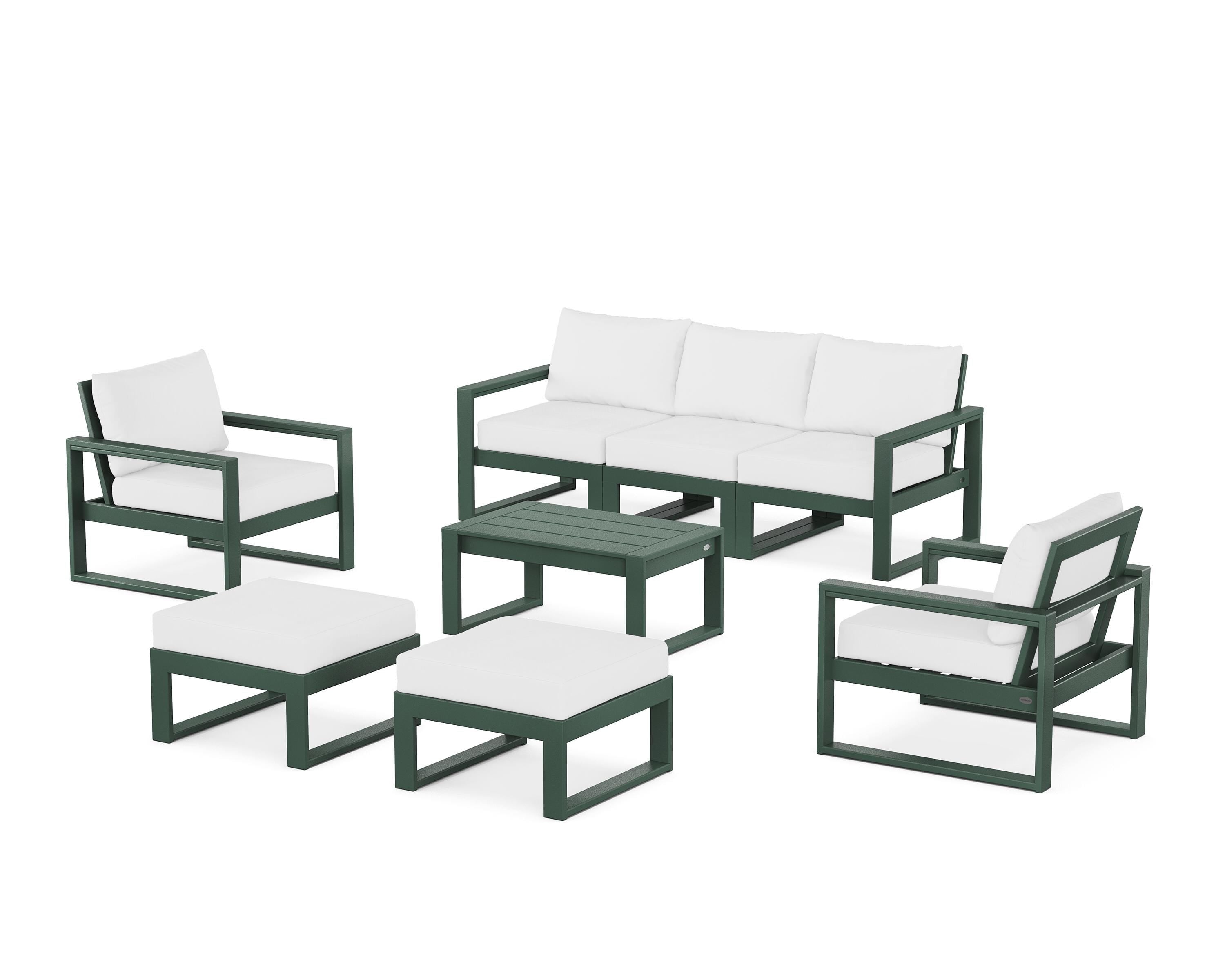 POLYWOOD EDGE Sectional 8-Piece Lounge Sofa Set in Green / Natural