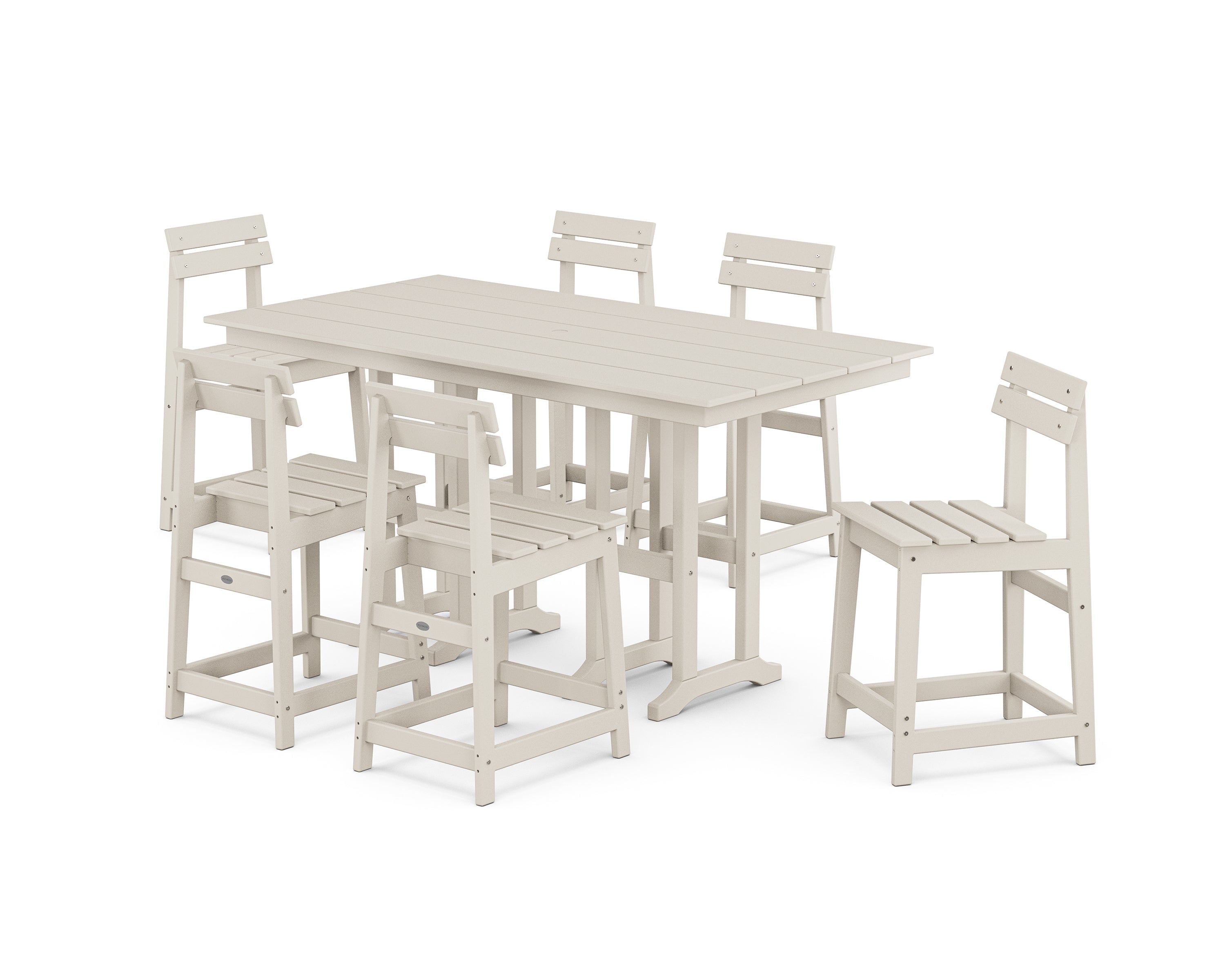 POLYWOOD Modern Studio Plaza Counter Chair 7-Piece Set in Sand