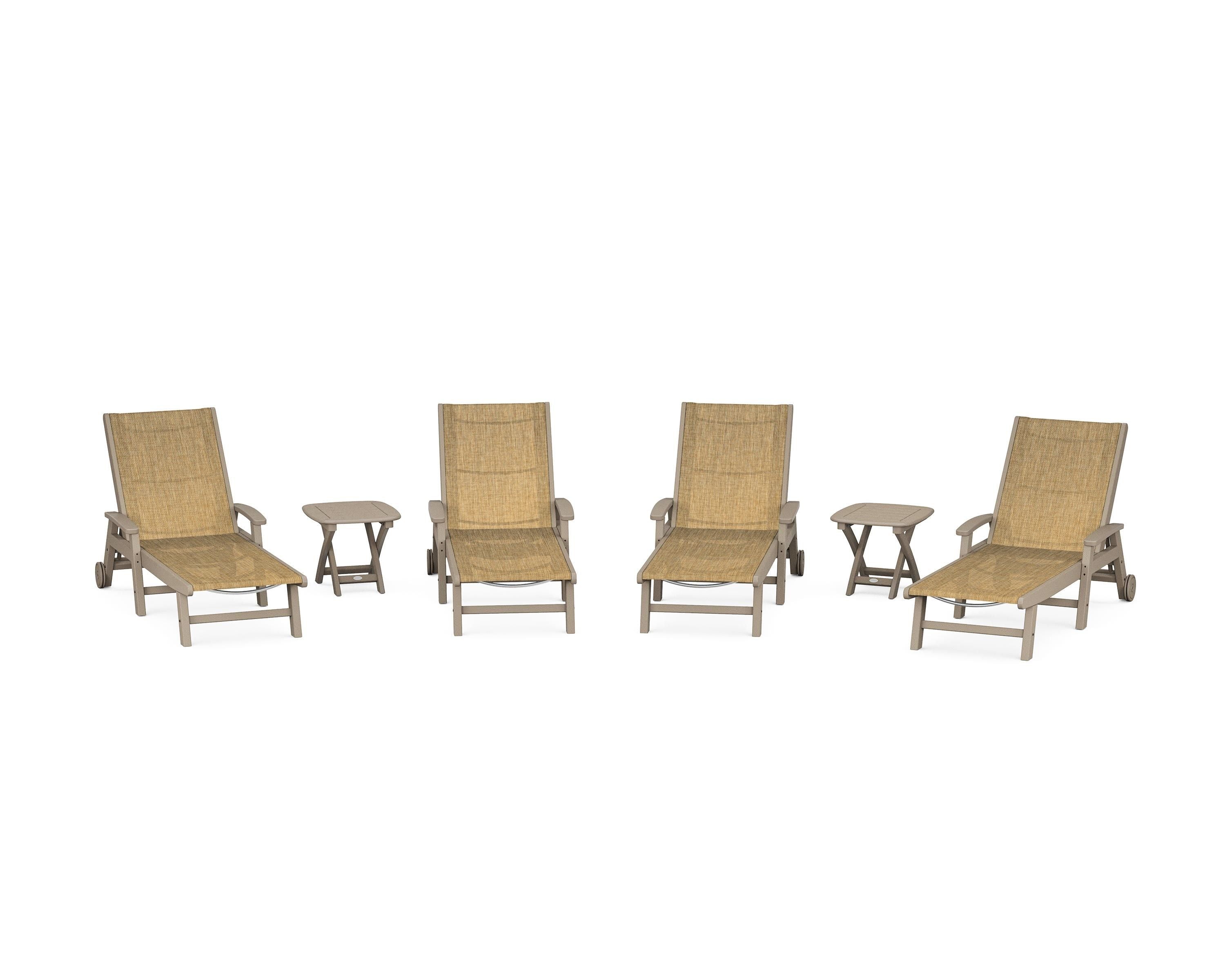 POLYWOOD Coastal Chaise 6-Piece Set with Wheels in Vintage Sahara / Burlap Sling