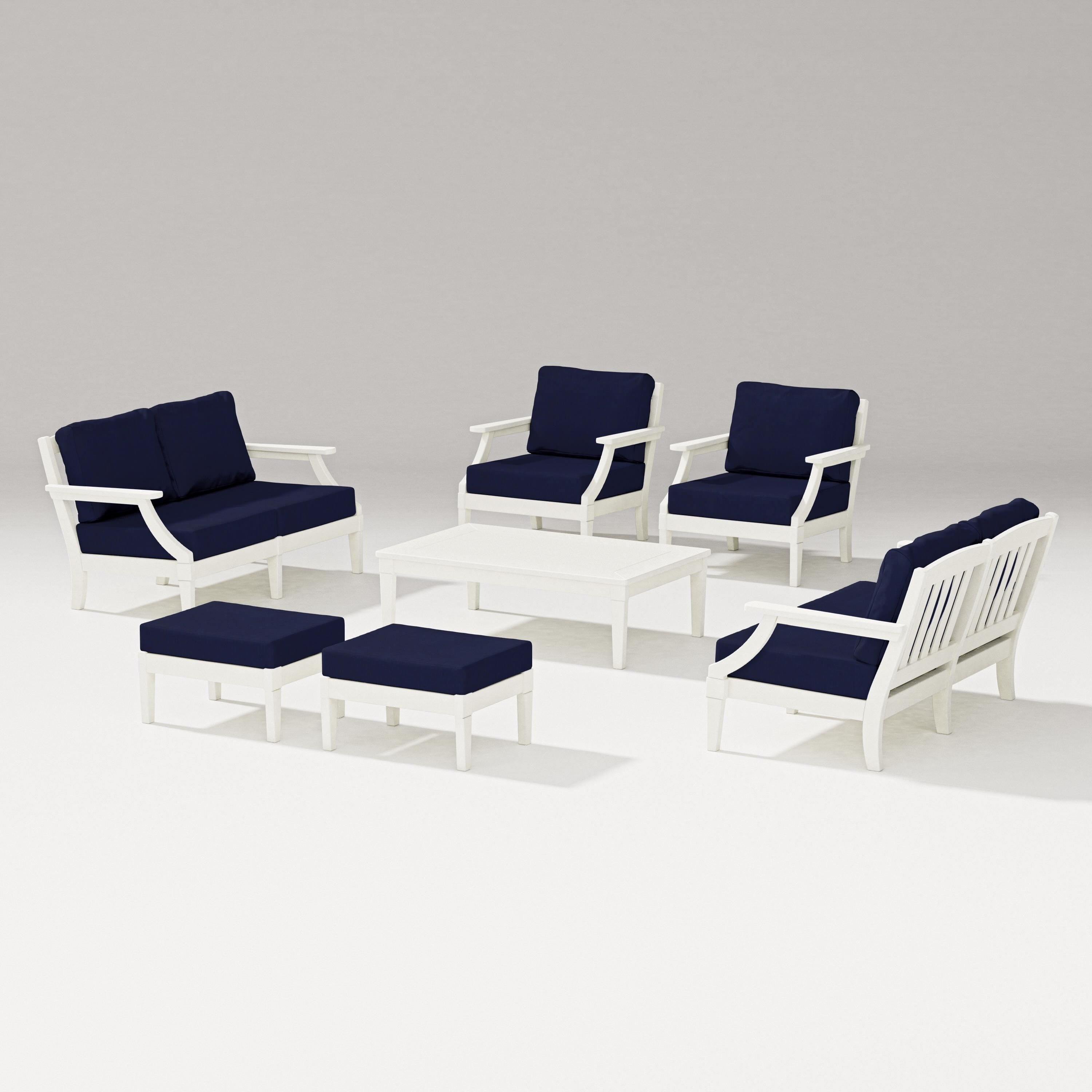 PW Designer Series Estate 7-Piece Lounge Loveseat Set in Vintage White / Navy