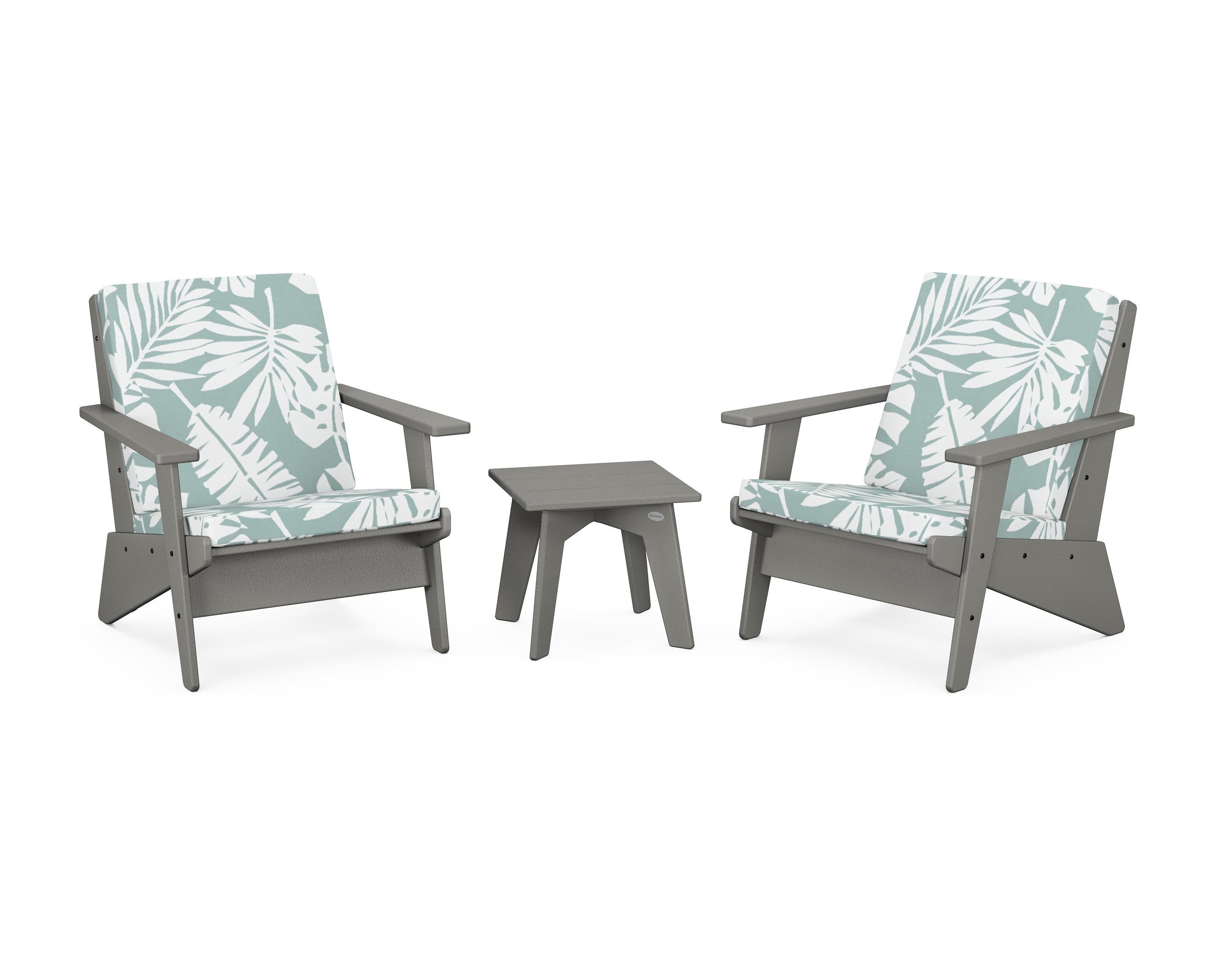 POLYWOOD Riviera Modern Lounge 3-Piece Set in Slate Grey / Leaf Glacier Spa