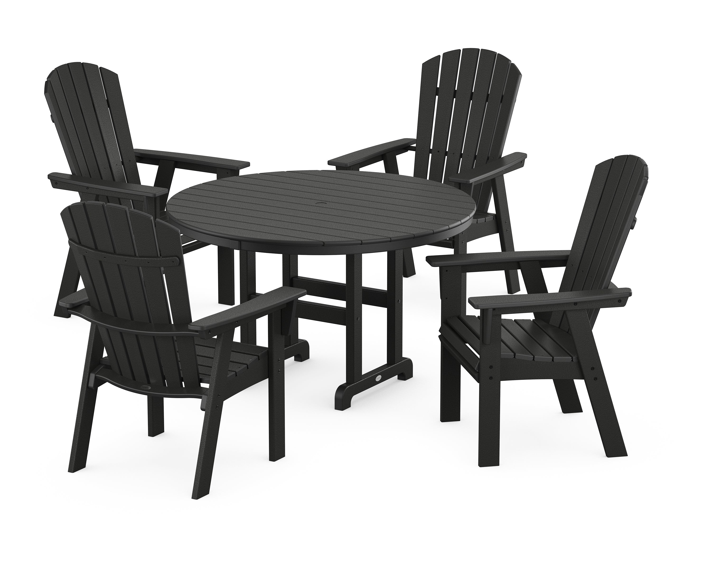 POLYWOOD® Nautical Adirondack 5-Piece Round Farmhouse Dining Set in Black