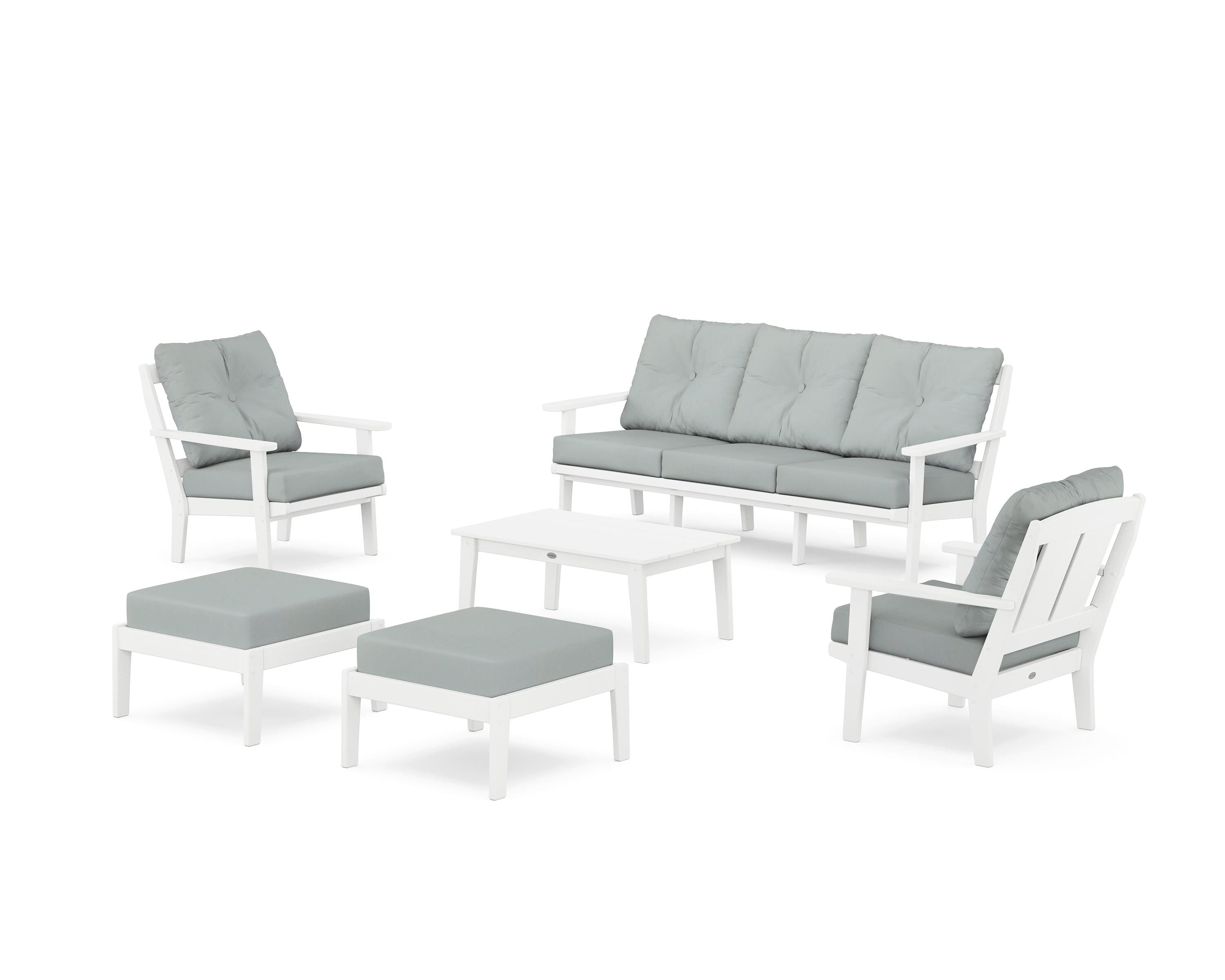 POLYWOOD Mission 6-Piece Lounge Sofa Set in White / Spa