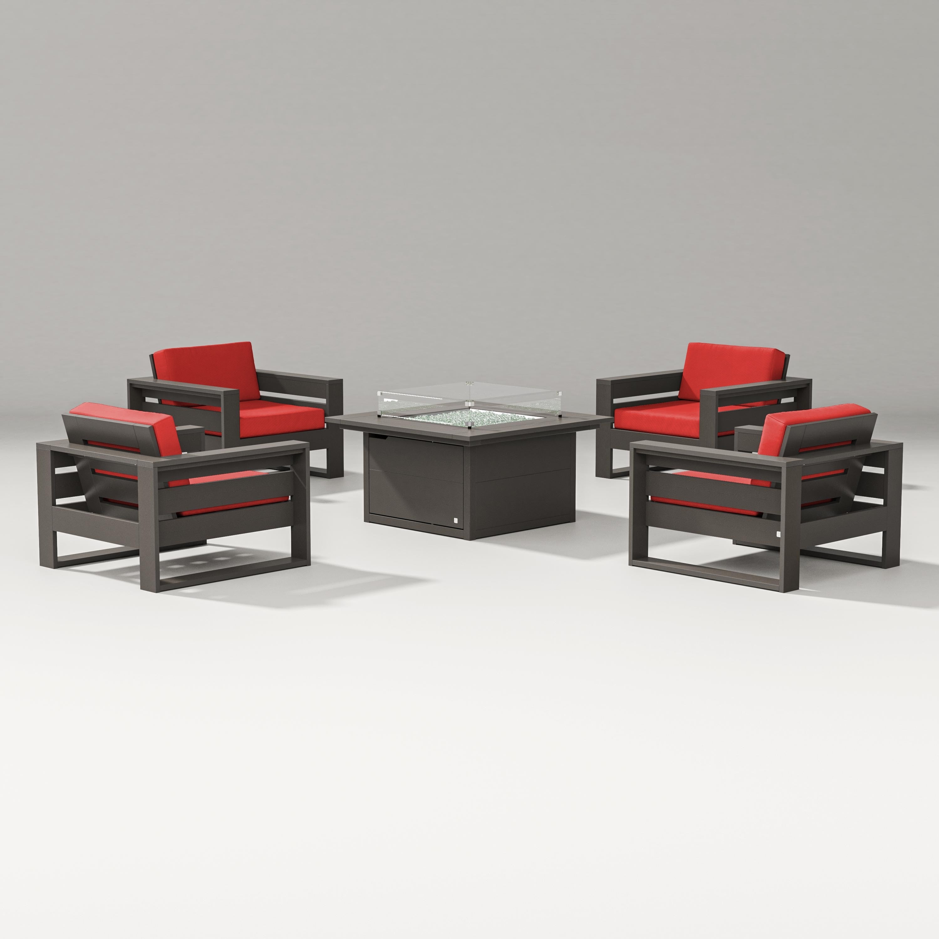 PW Designer Series Latitude 5-Piece Lounge Fire Table Set in Vintage Coffee / Crimson Linen