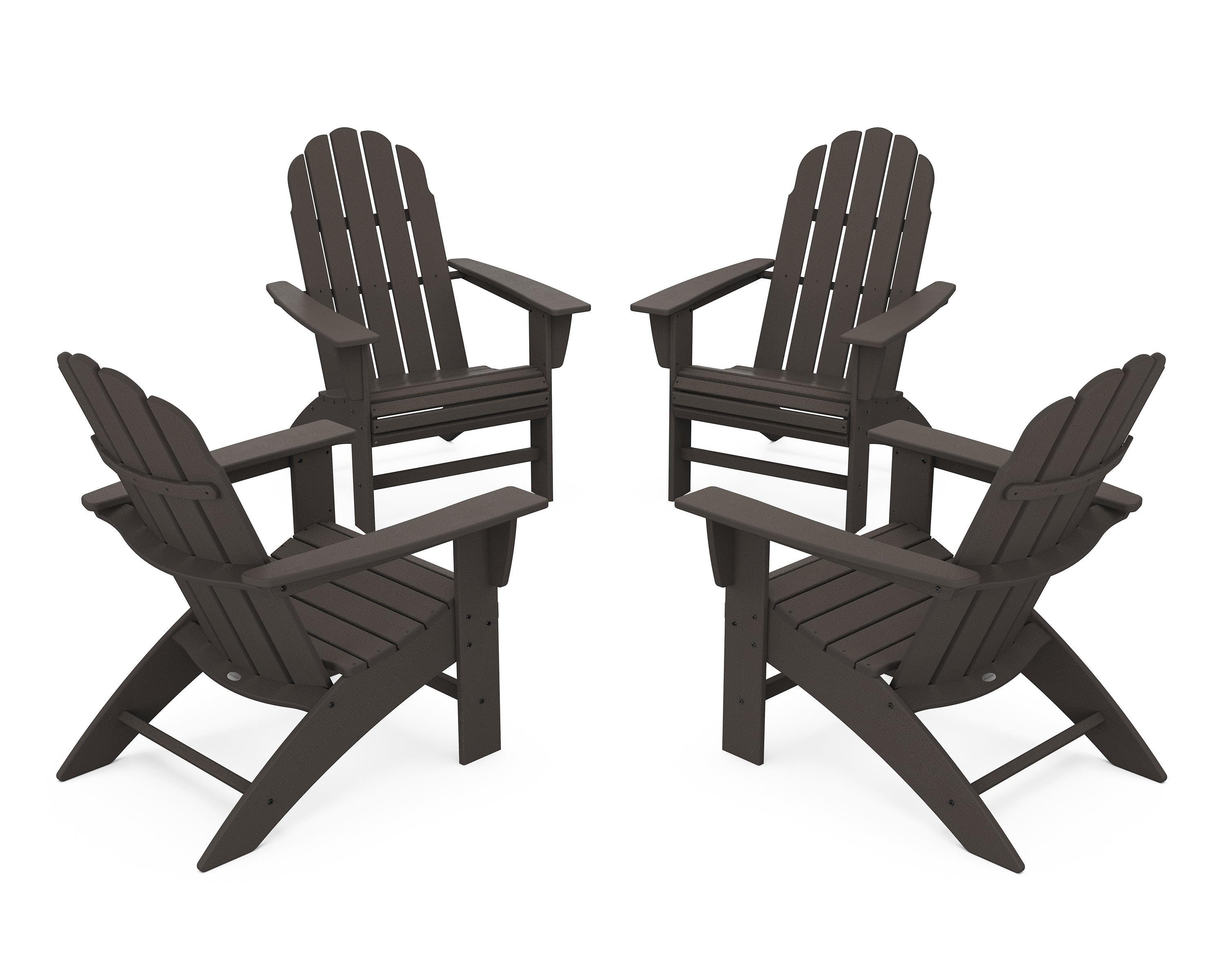 POLYWOOD® 4-Piece Vineyard Curveback Adirondack Chair Conversation Set in Vintage Coffee