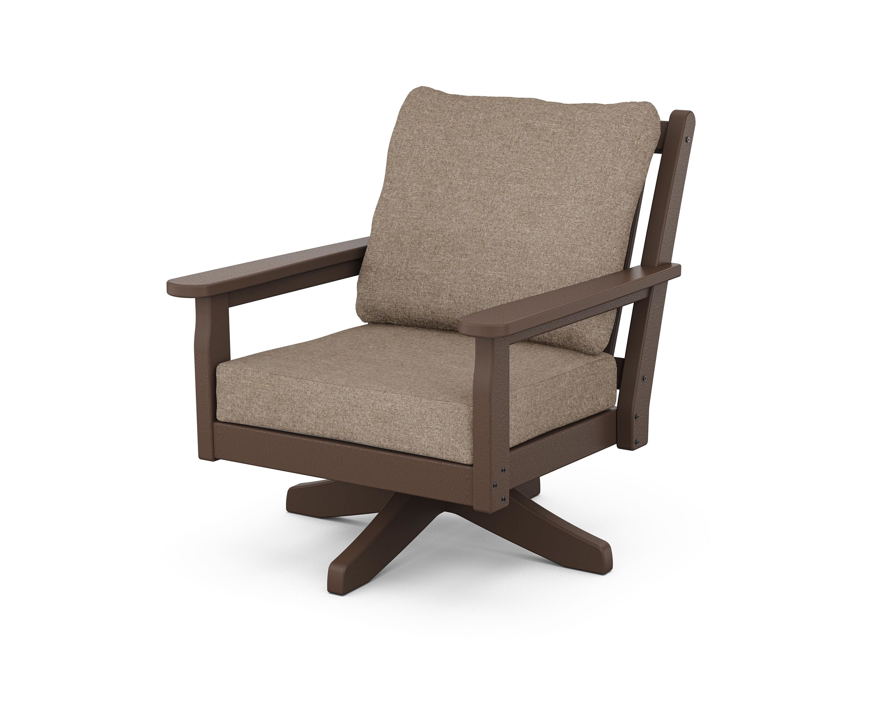 POLYWOOD Chippendale Deep Seating Swivel Chair in Mahogany / Spiced Burlap