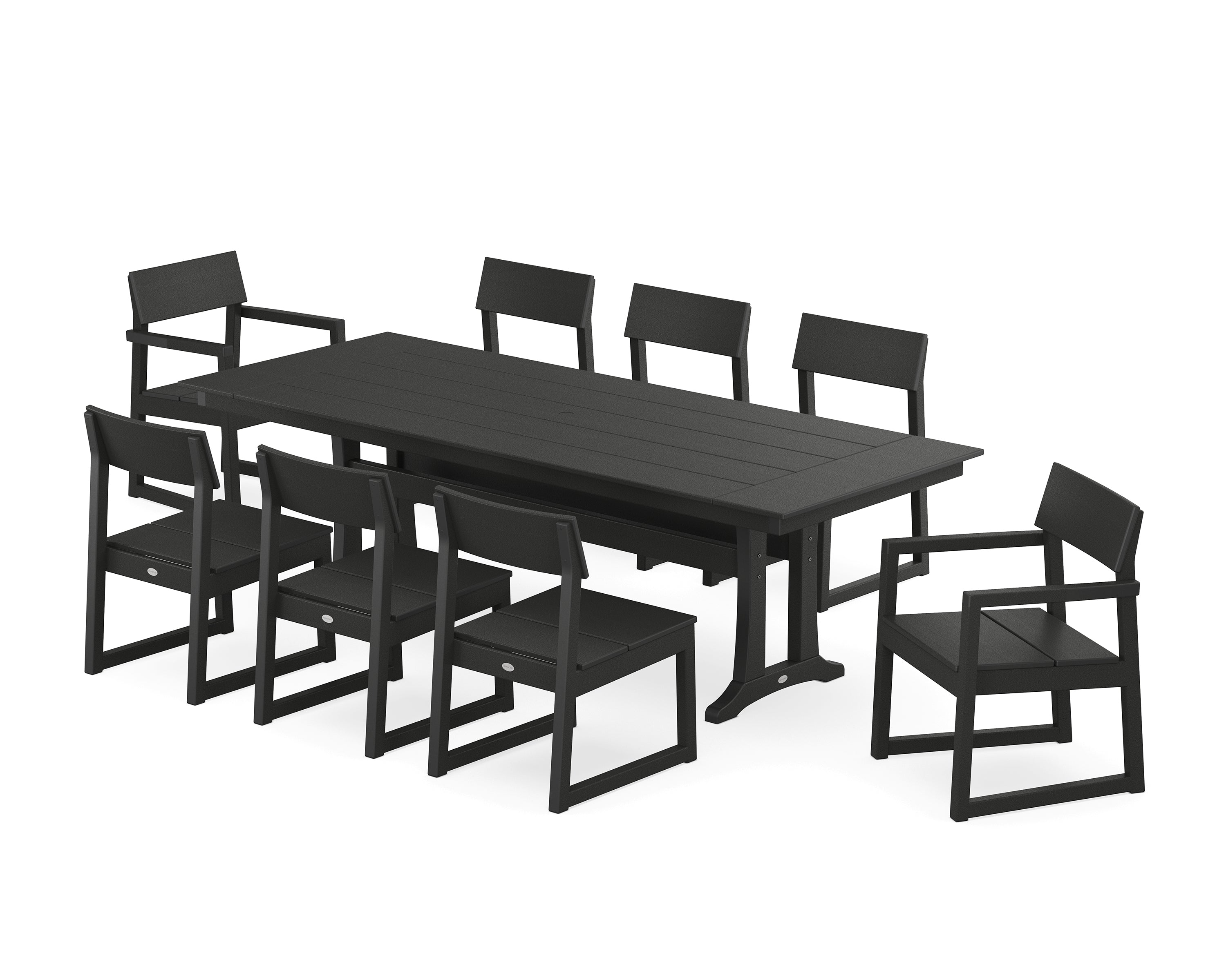 POLYWOOD® EDGE 9-Piece Farmhouse Dining Set with Trestle Legs in Black