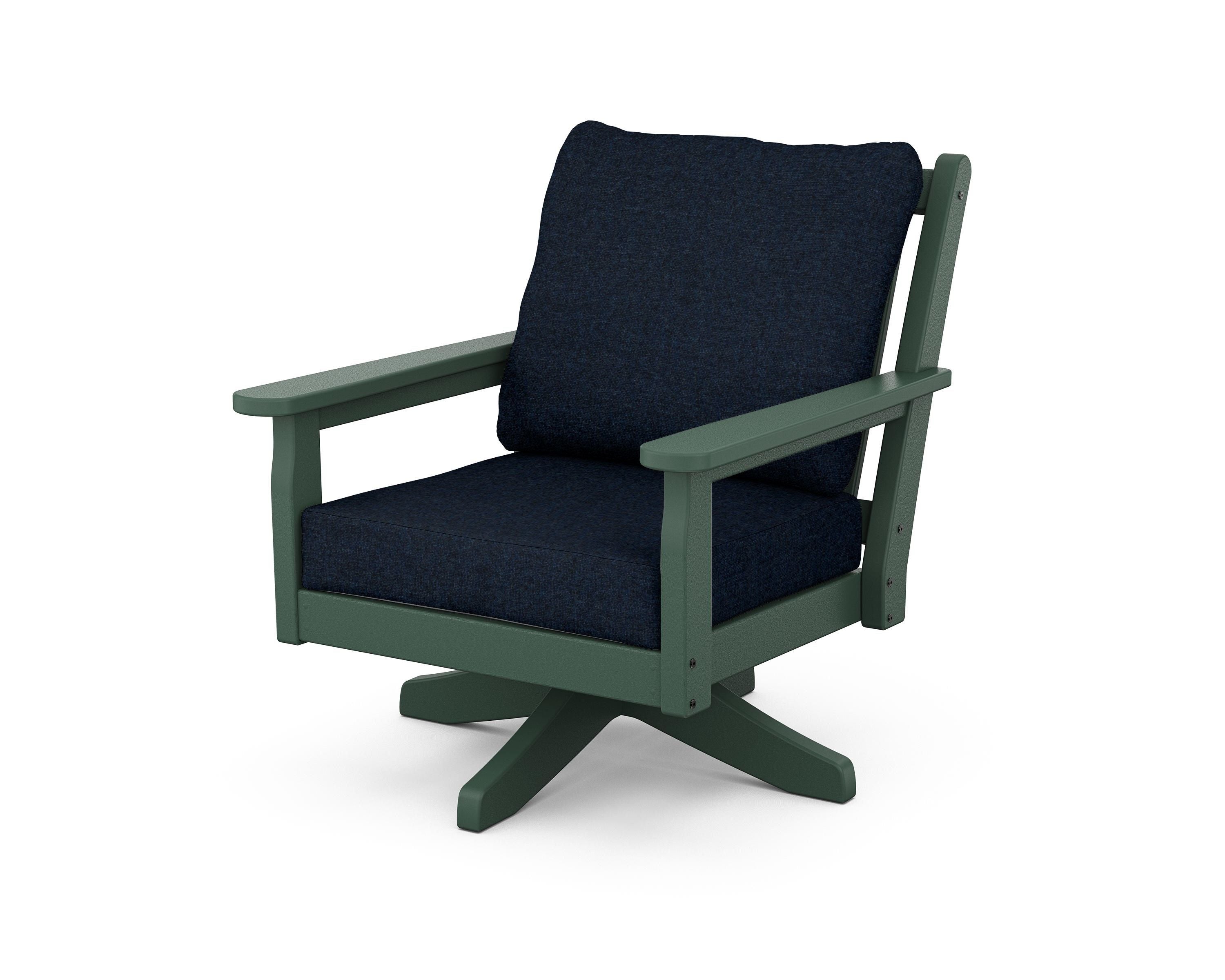 POLYWOOD Chippendale Deep Seating Swivel Chair in Green / Marine Indigo