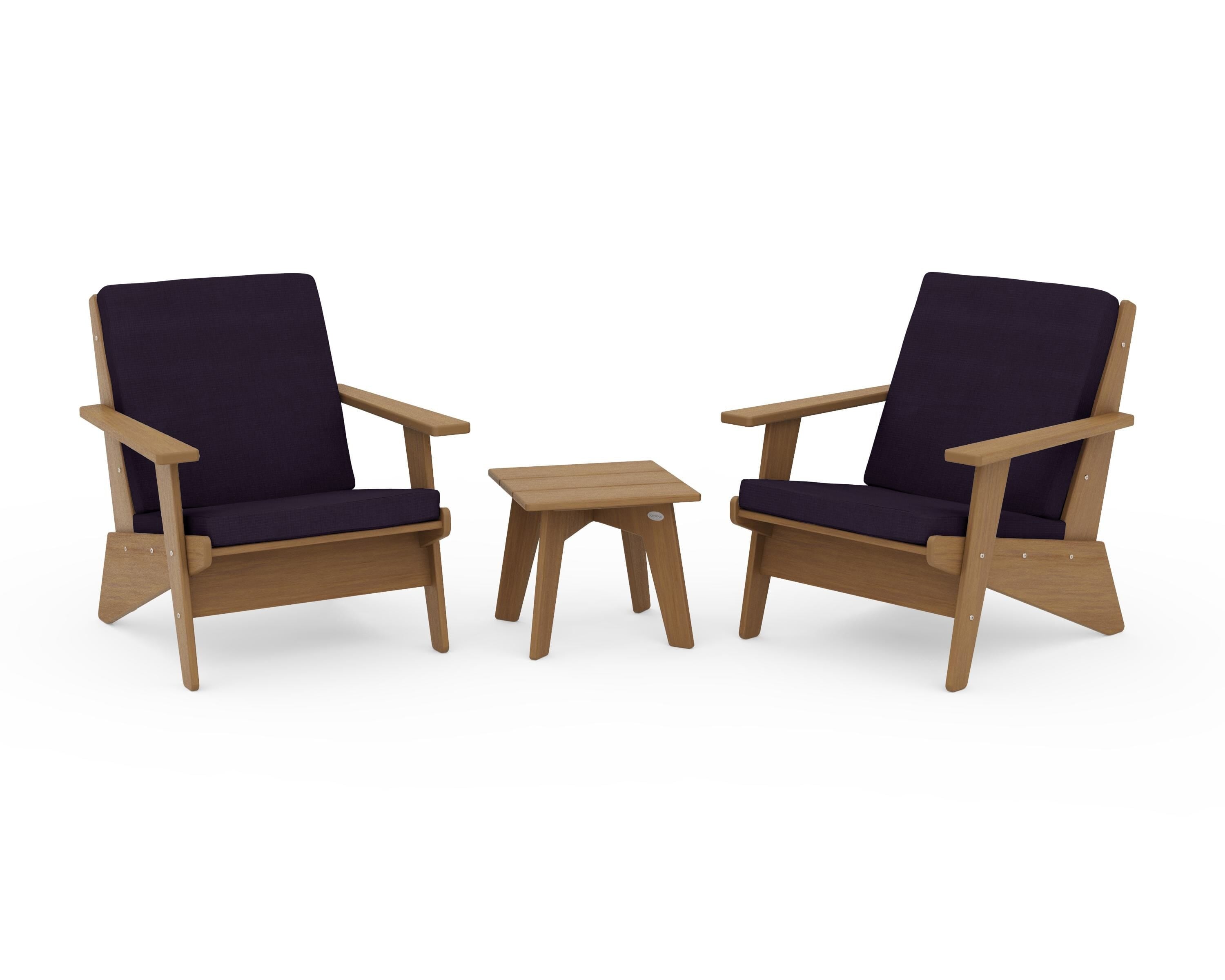 POLYWOOD Riviera Modern Lounge 3-Piece Set in Natural / Navy Linen
