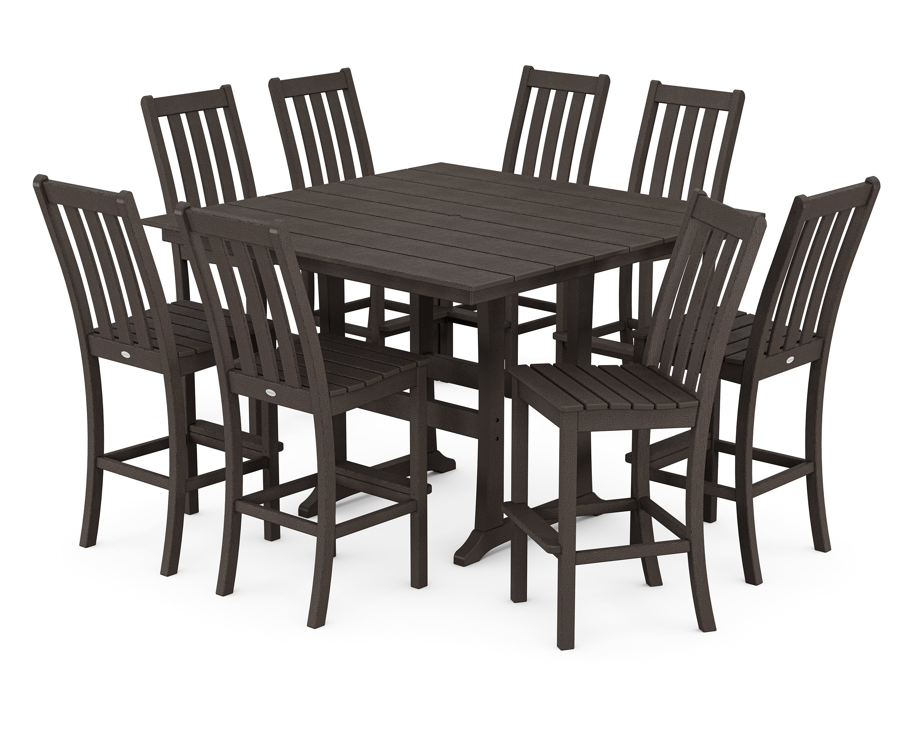 POLYWOOD Vineyard 9-Piece Farmhouse Trestle Bar Set in Vintage Coffee