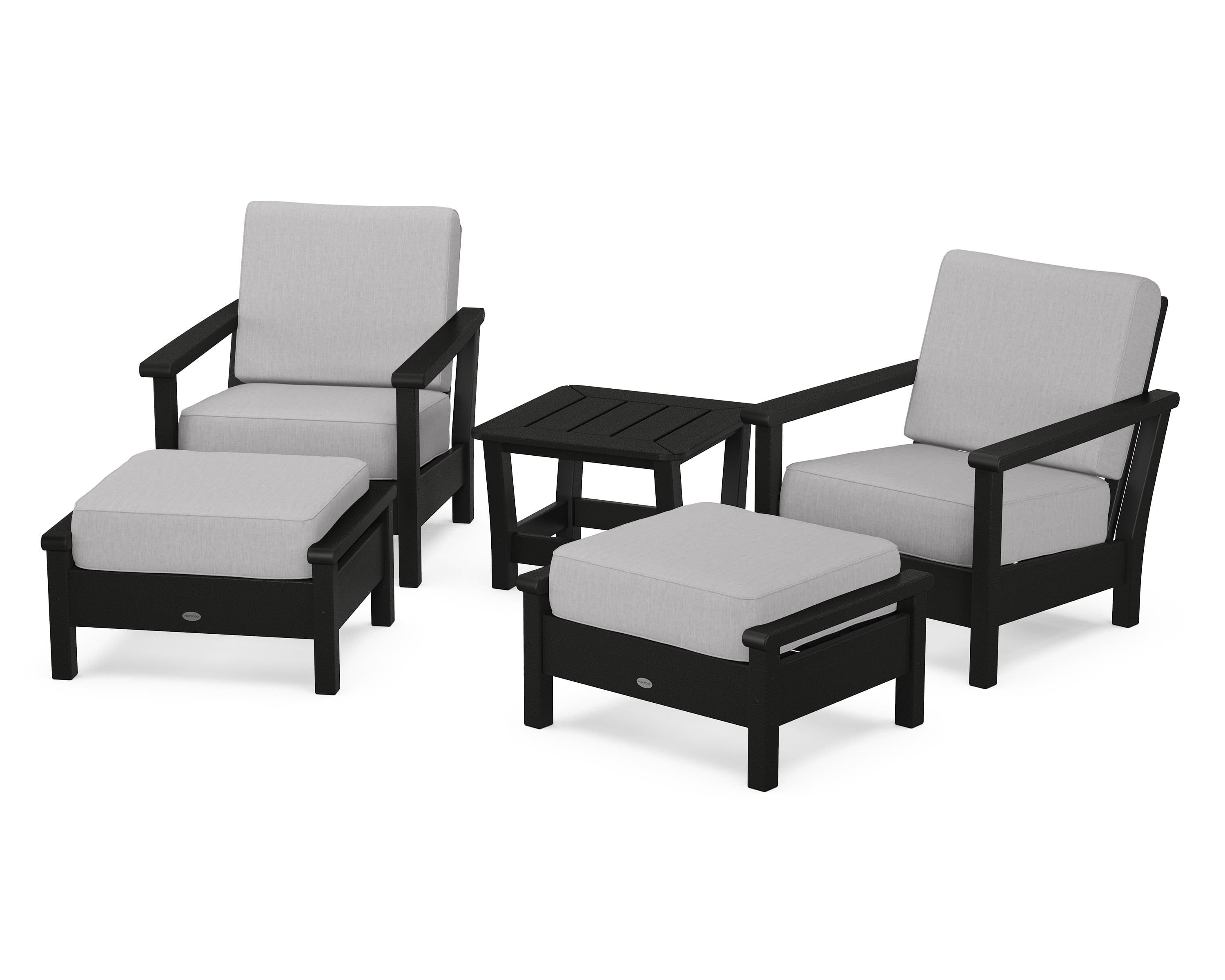 POLYWOOD Harbour 5-Piece Deep Seating Chair Set in Black / Granite